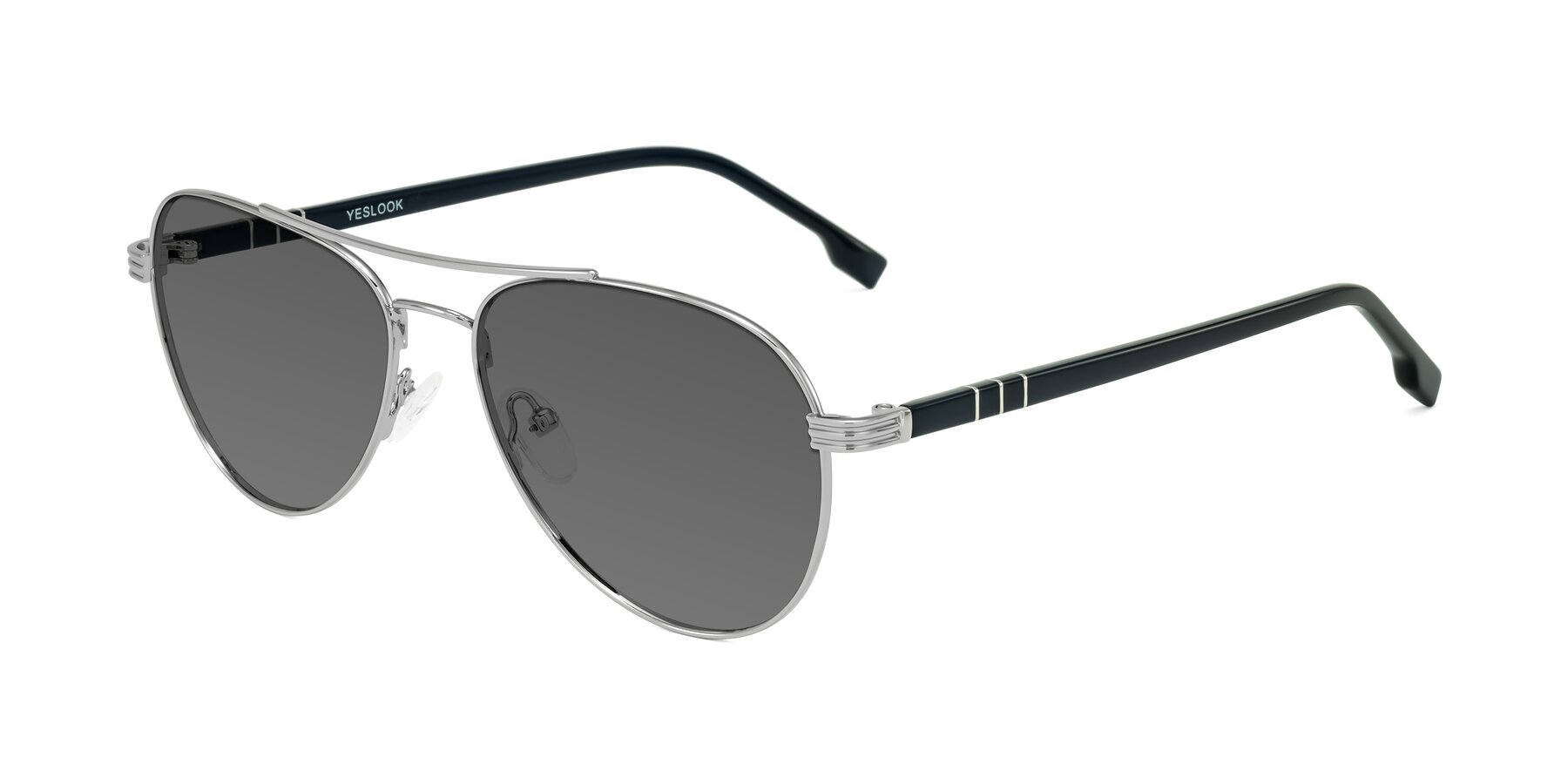 Angle of Aimo in Silver/Dark Blue with Medium Gray Tinted Lenses