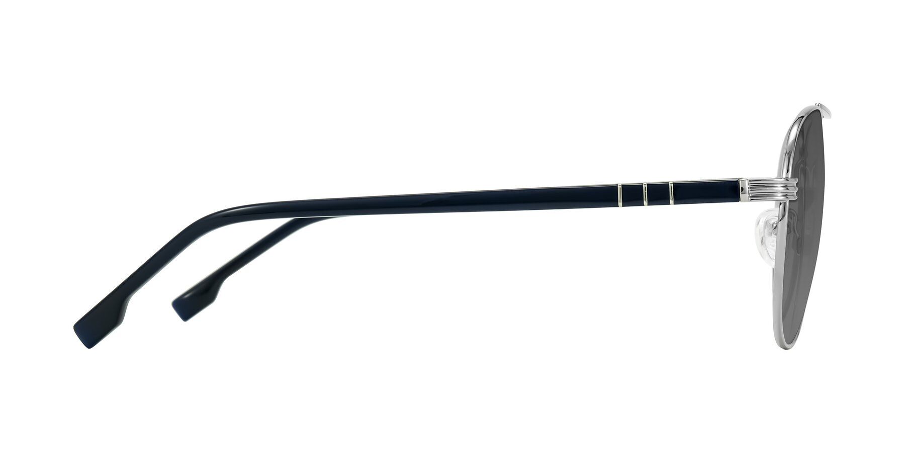 Side of Aimo in Silver/Dark Blue with Medium Gray Tinted Lenses