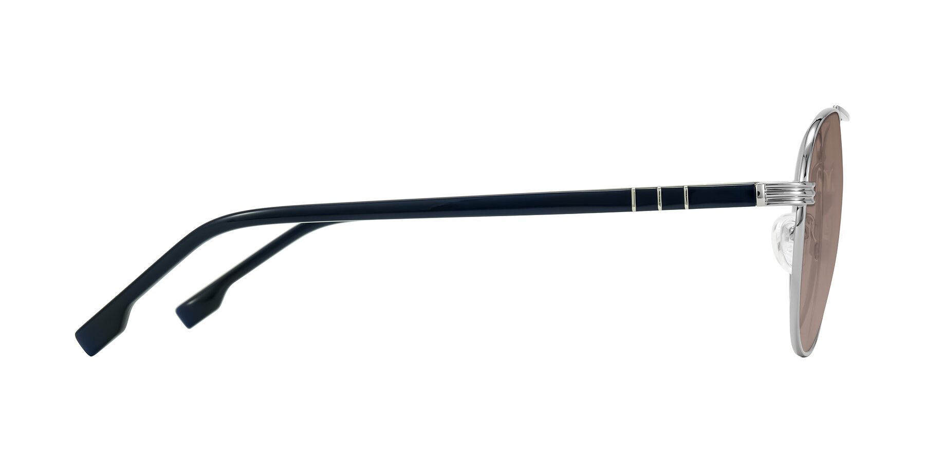 Side of Aimo in Silver/Dark Blue with Medium Brown Tinted Lenses