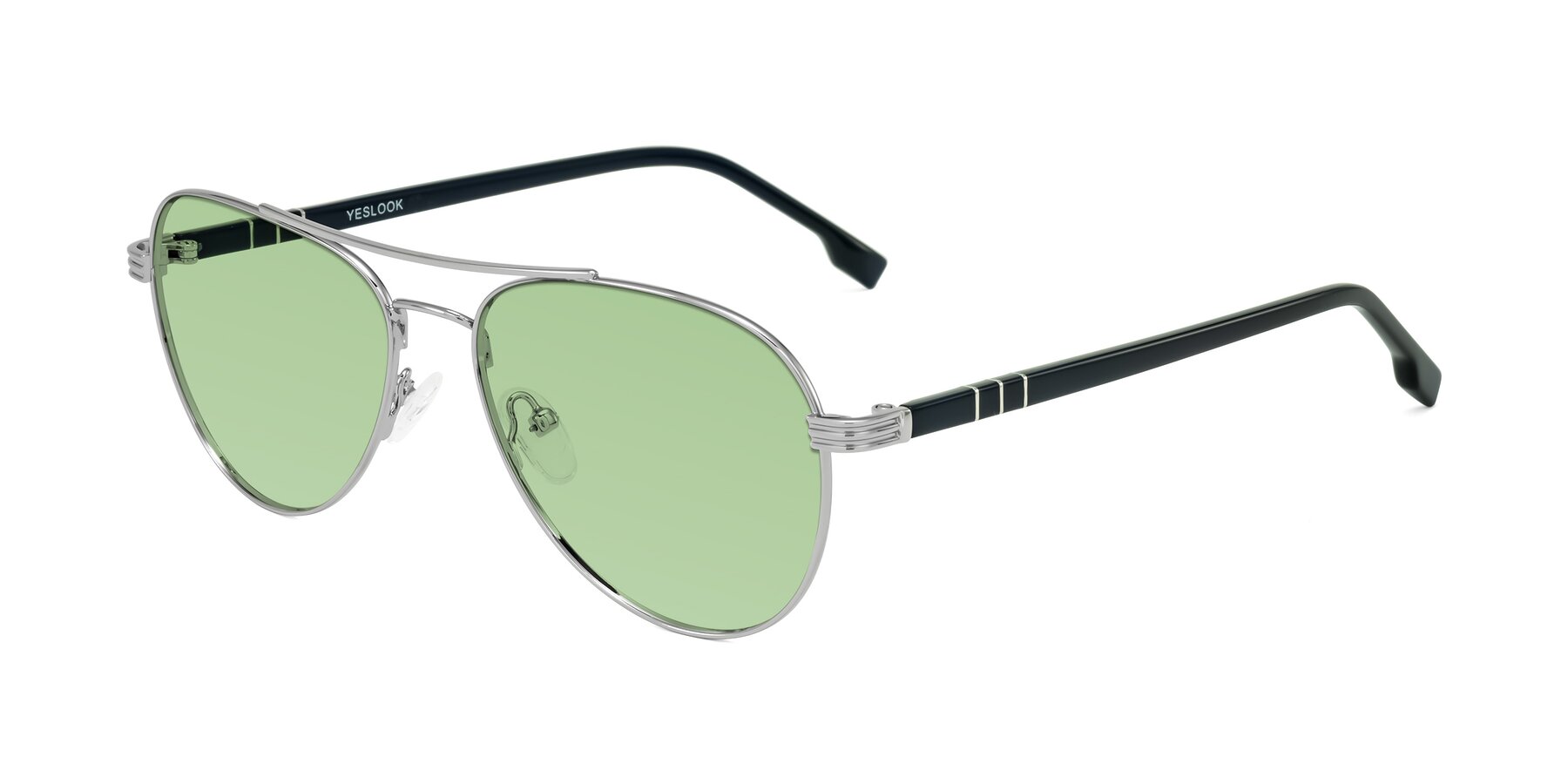 Angle of Aimo in Silver/Dark Blue with Medium Green Tinted Lenses