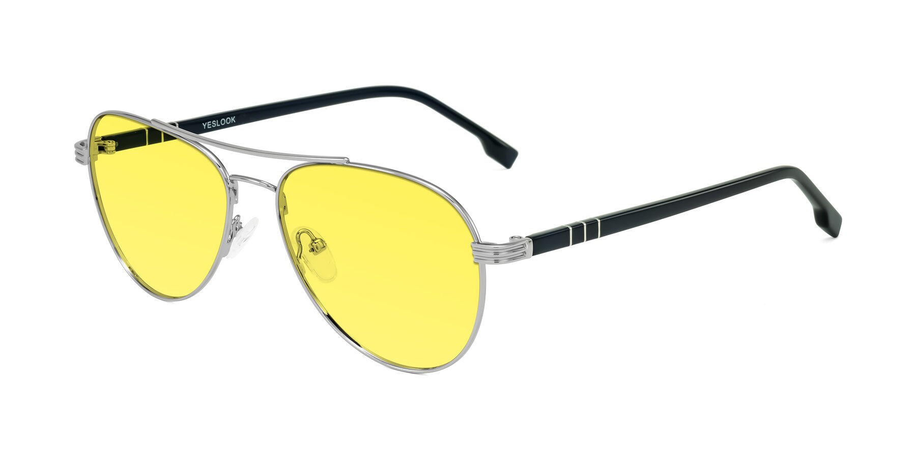 Angle of Aimo in Silver/Dark Blue with Medium Yellow Tinted Lenses