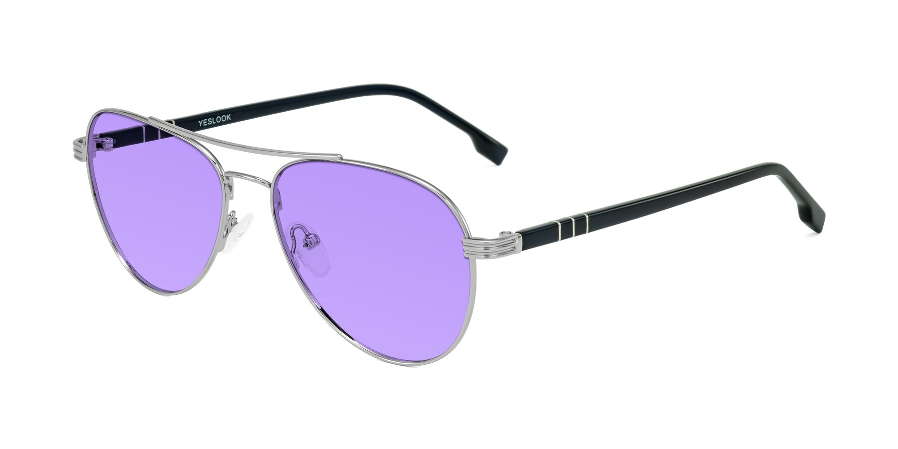 Angle of Aimo in Silver/Dark Blue with Medium Purple Tinted Lenses