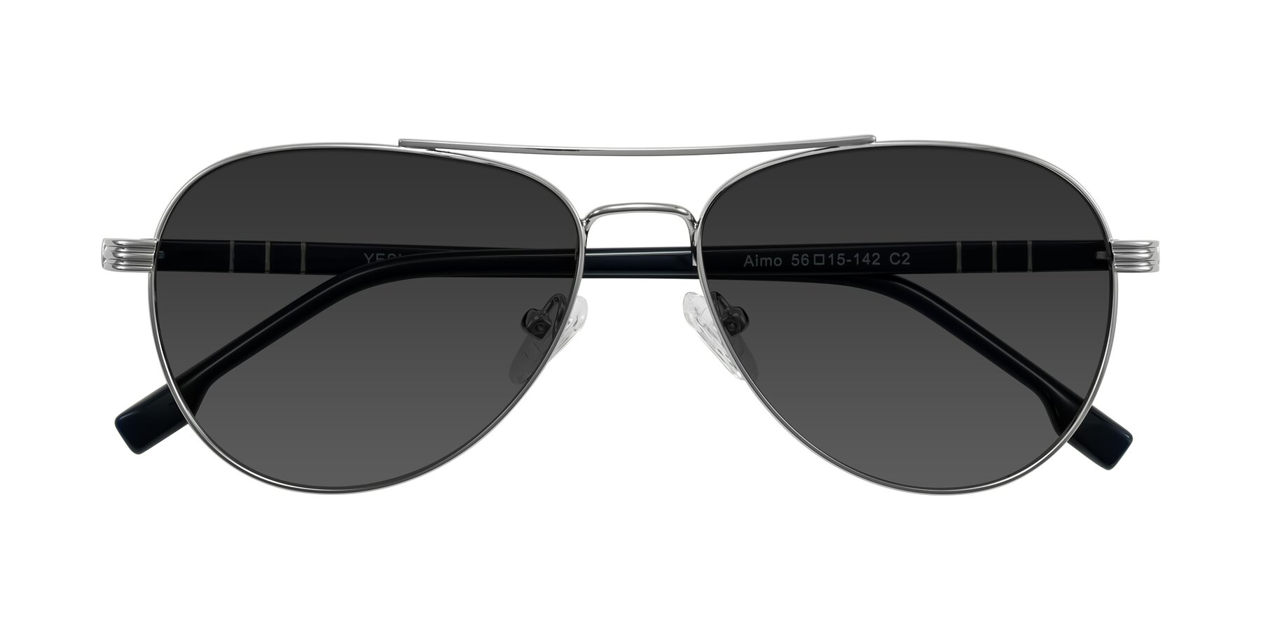 Folded Front of Aimo in Silver/Dark Blue with Gray Tinted Lenses