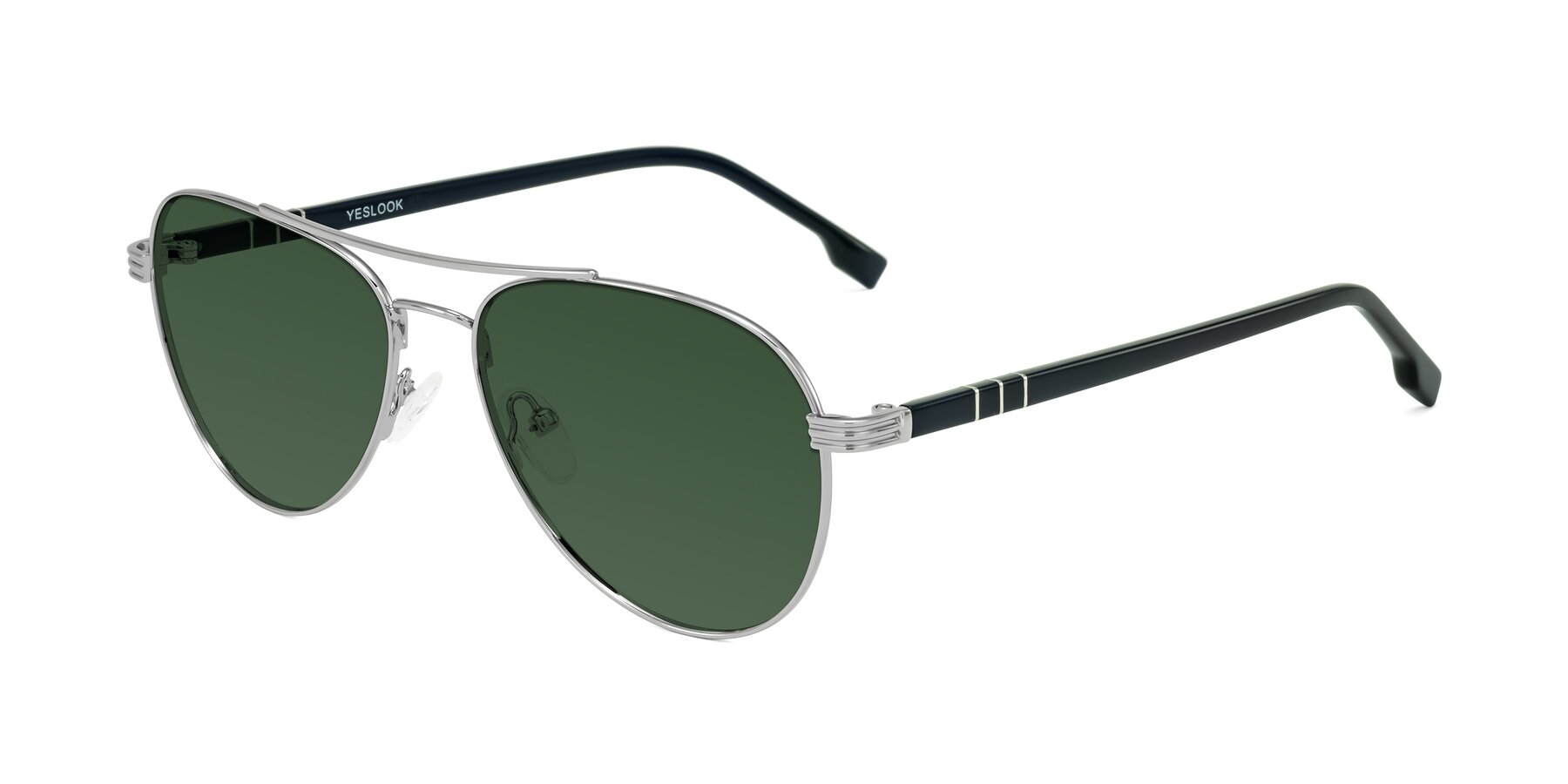 Angle of Aimo in Silver/Dark Blue with Green Tinted Lenses