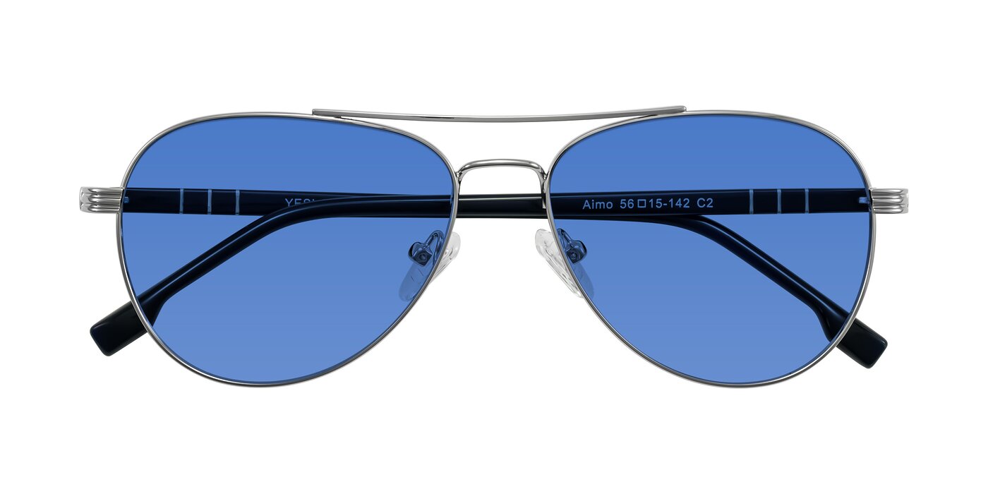 Aimo - Silver/Dark Blue Tinted Sunglasses