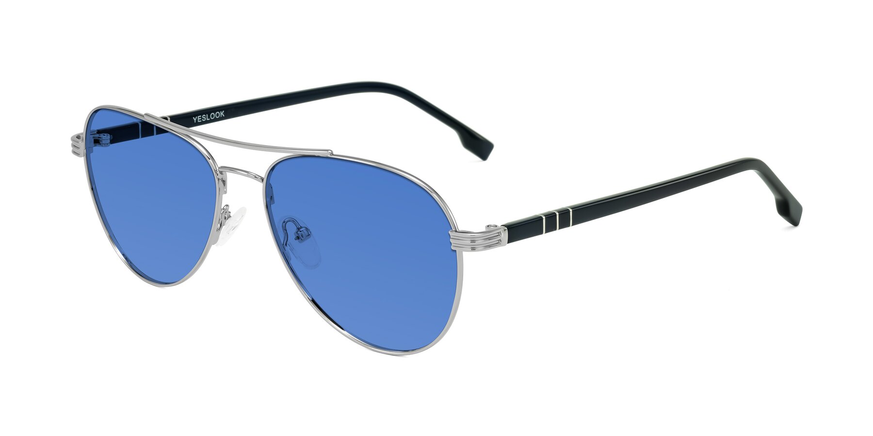Angle of Aimo in Silver/Dark Blue with Blue Tinted Lenses