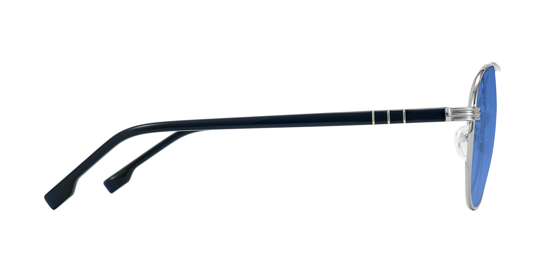 Side of Aimo in Silver/Dark Blue with Blue Tinted Lenses