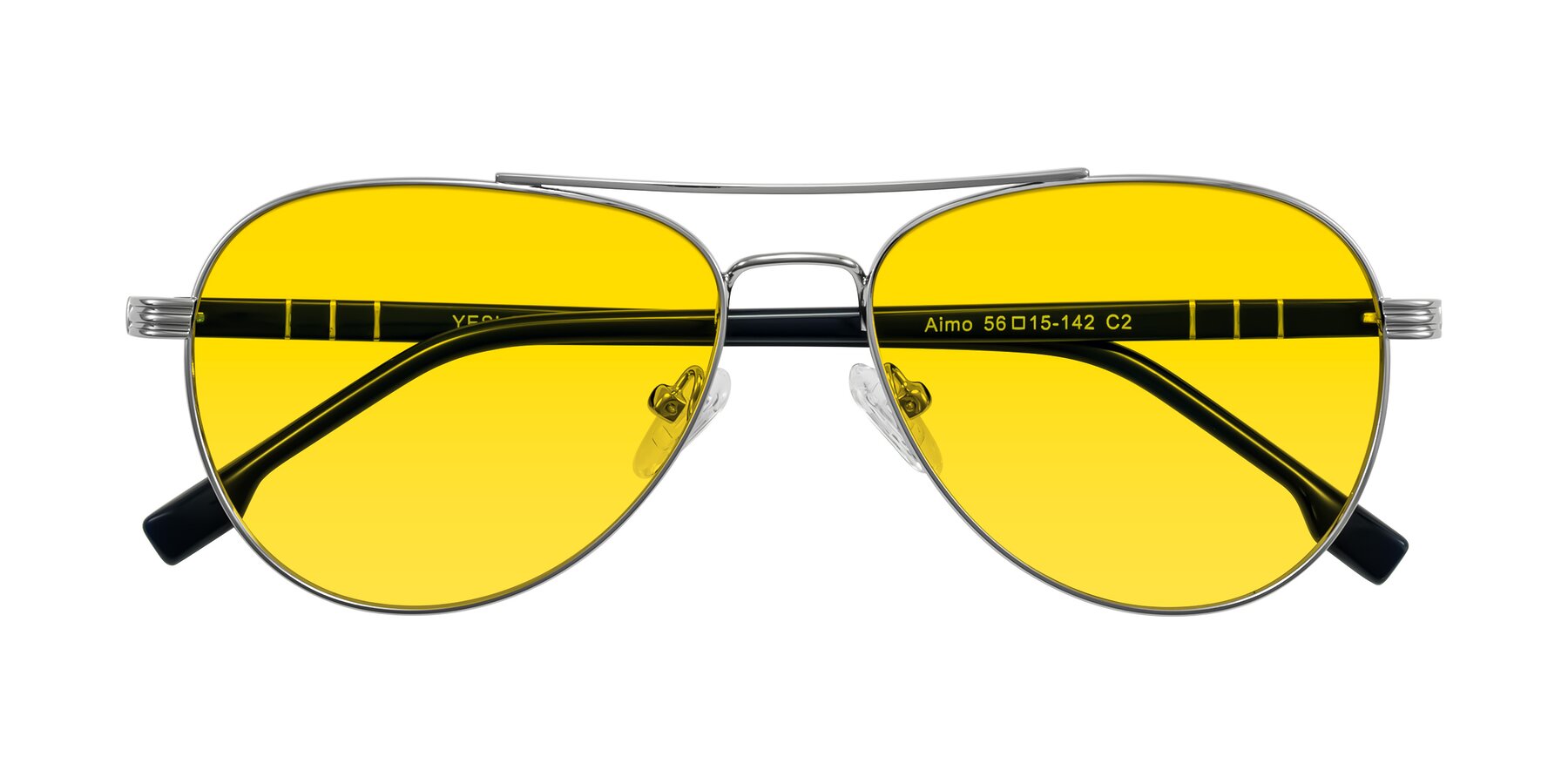 Folded Front of Aimo in Silver/Dark Blue with Yellow Tinted Lenses