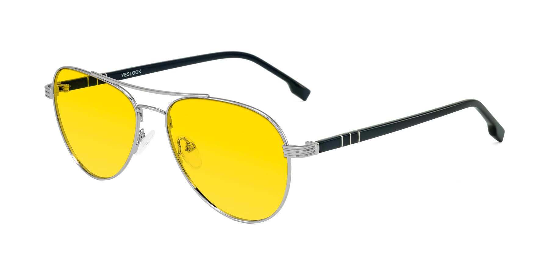 Angle of Aimo in Silver/Dark Blue with Yellow Tinted Lenses