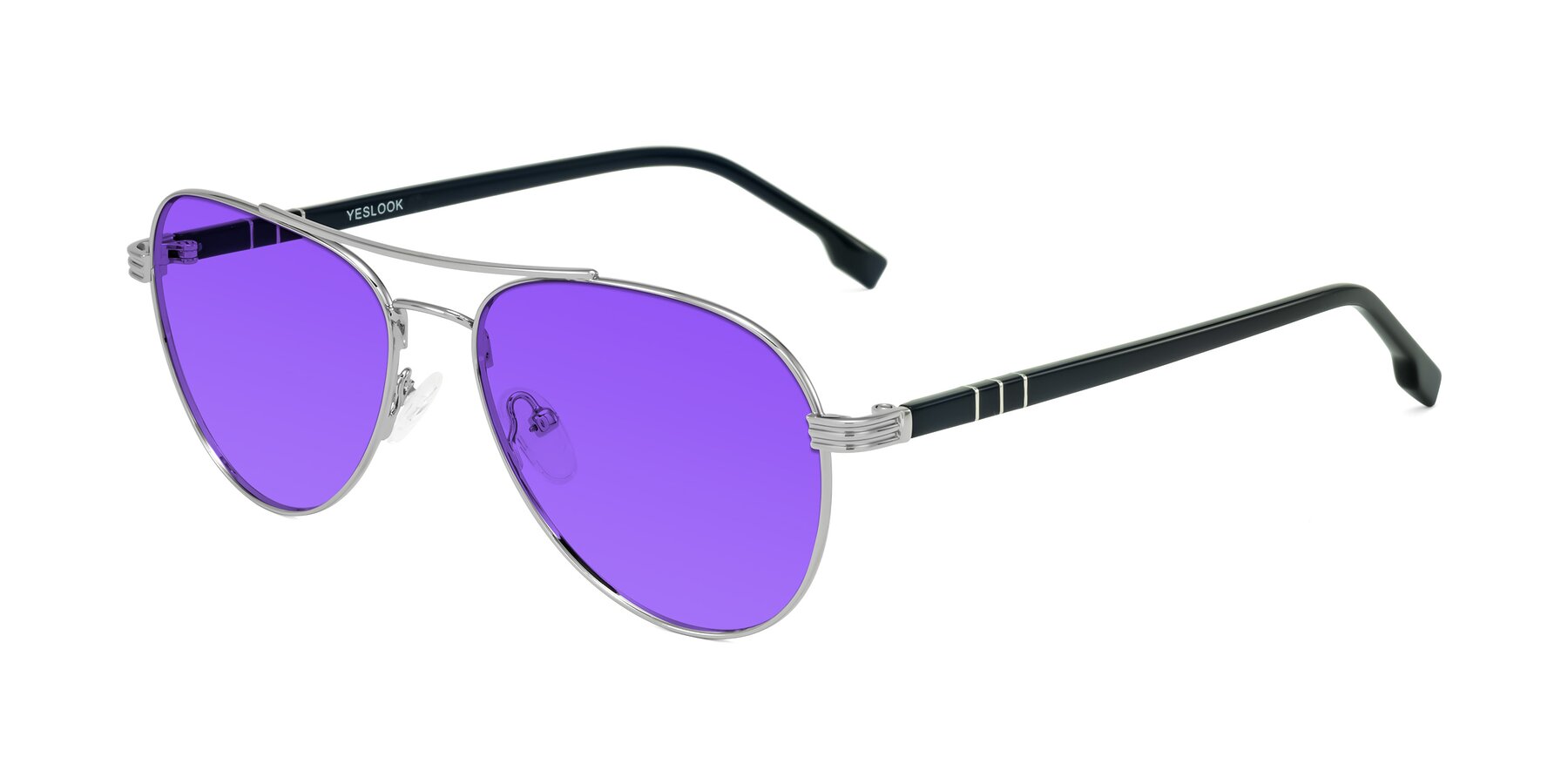 Angle of Aimo in Silver/Dark Blue with Purple Tinted Lenses