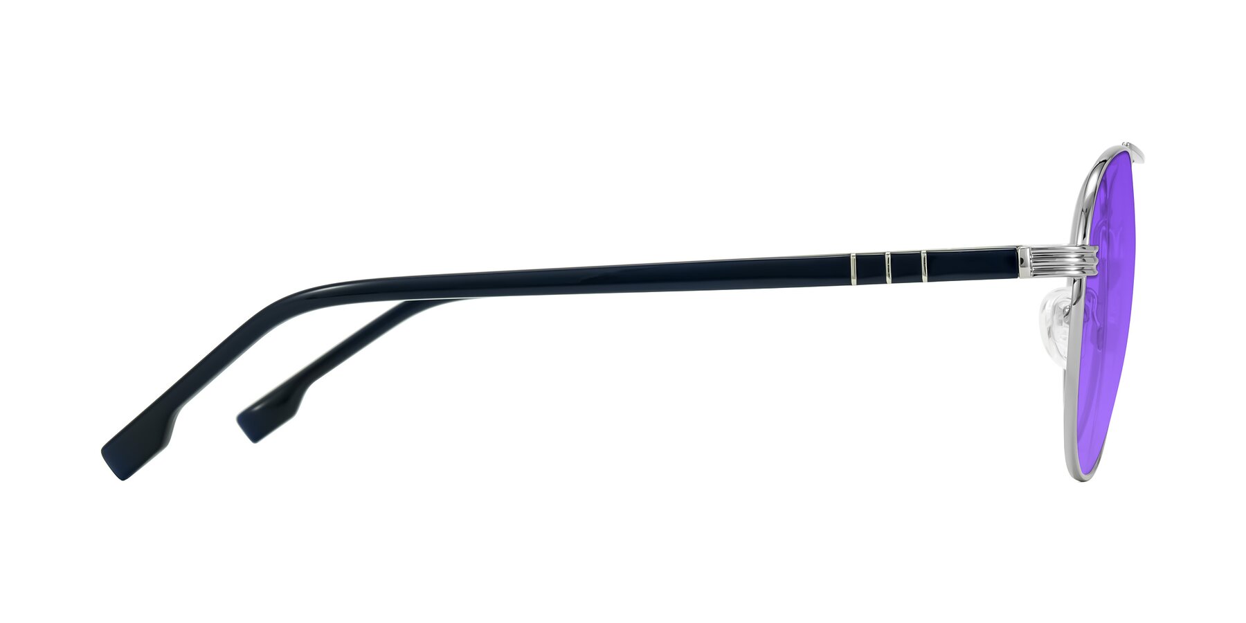 Side of Aimo in Silver/Dark Blue with Purple Tinted Lenses