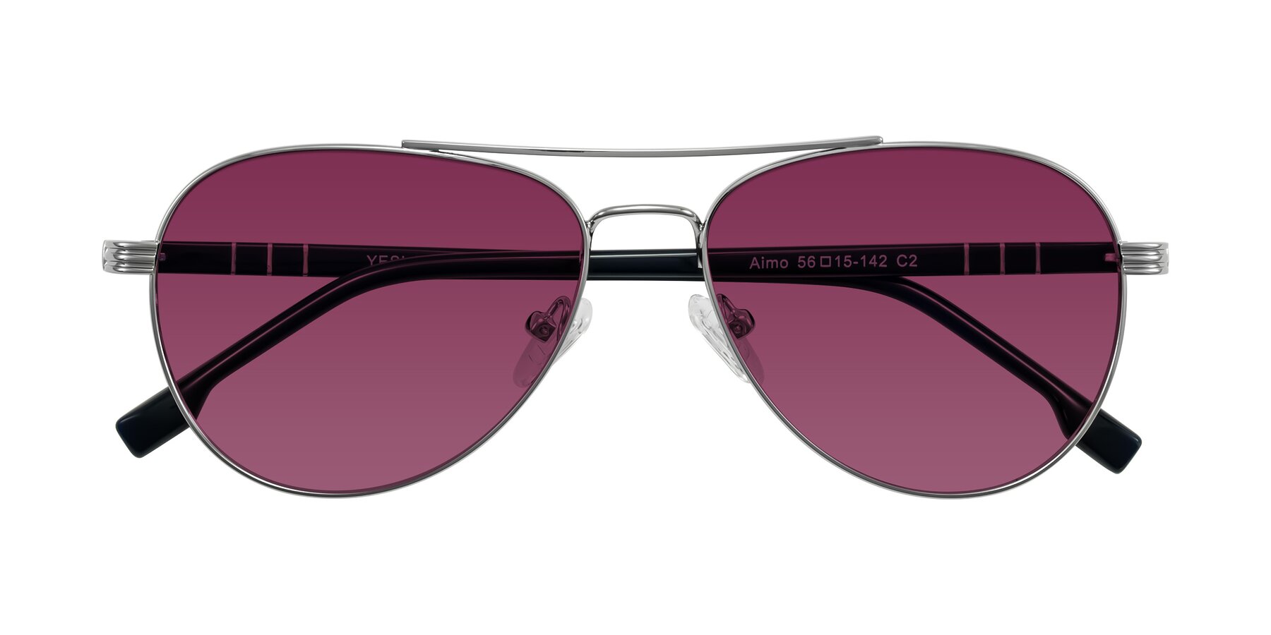 Folded Front of Aimo in Silver/Dark Blue with Wine Tinted Lenses