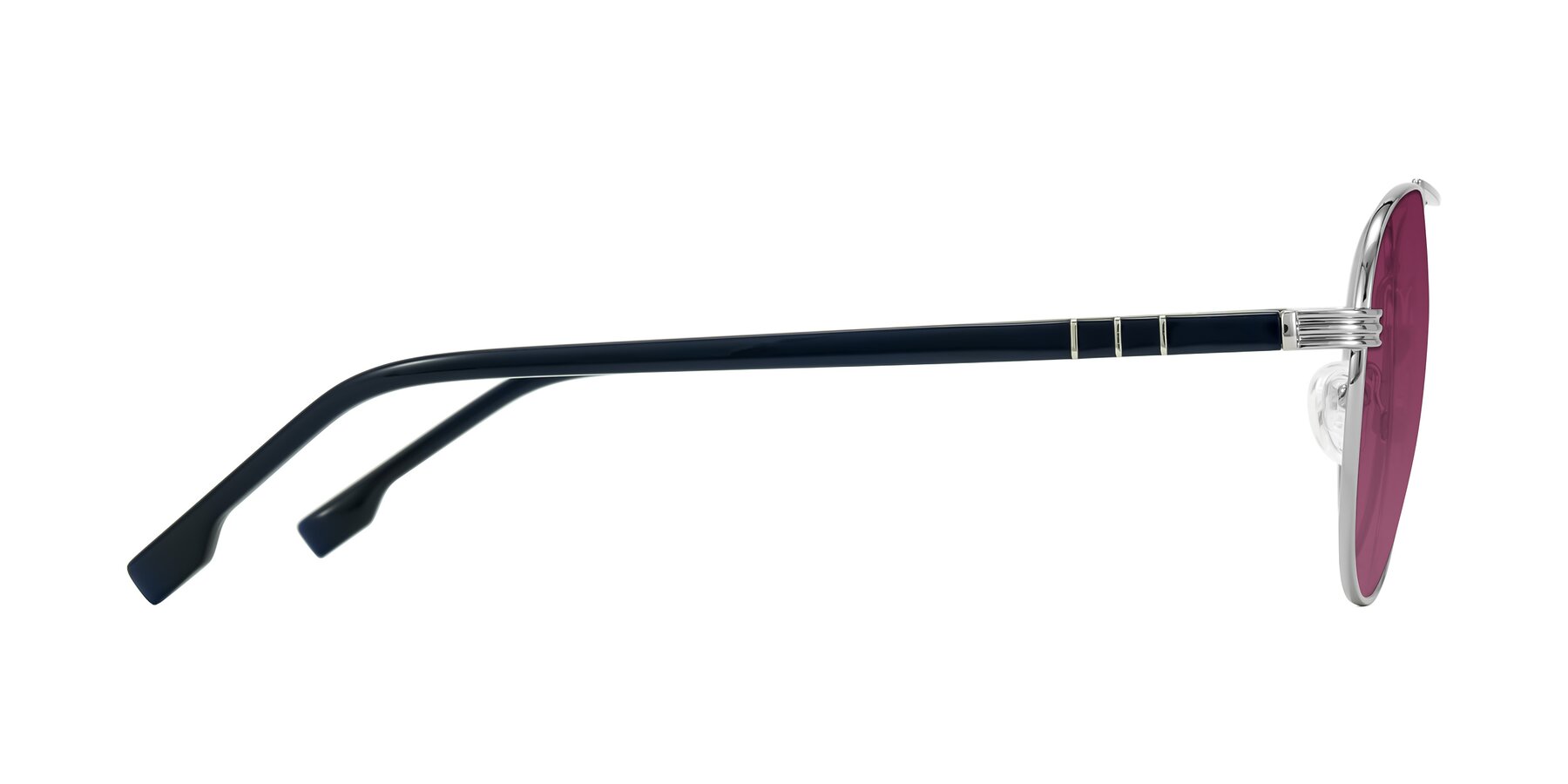 Side of Aimo in Silver/Dark Blue with Wine Tinted Lenses