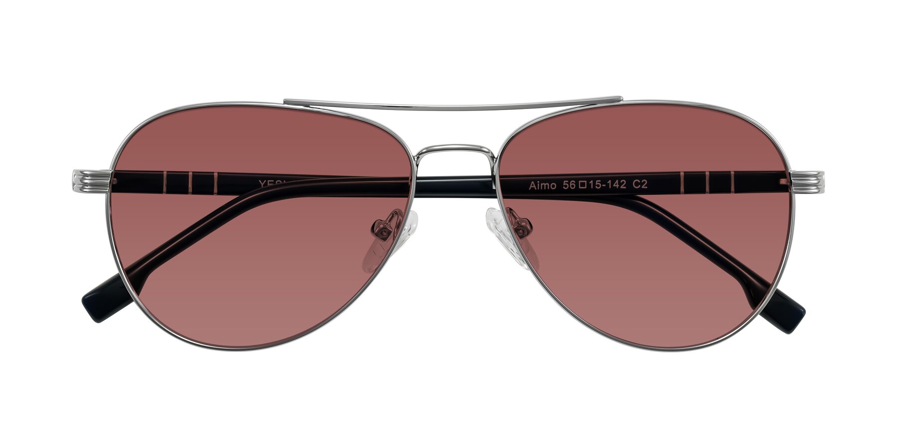 Folded Front of Aimo in Silver/Dark Blue with Garnet Tinted Lenses