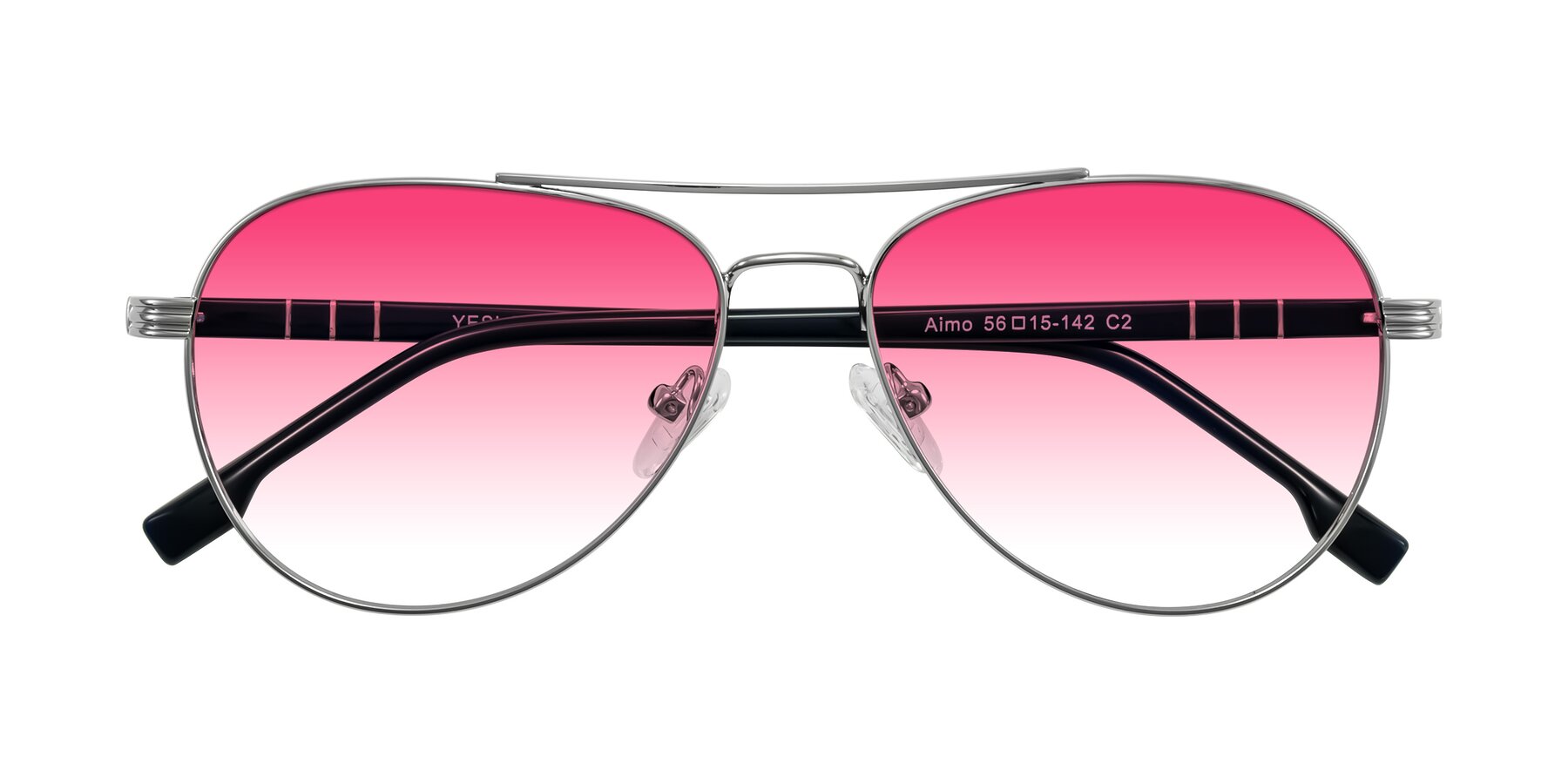 Folded Front of Aimo in Silver/Dark Blue with Pink Gradient Lenses