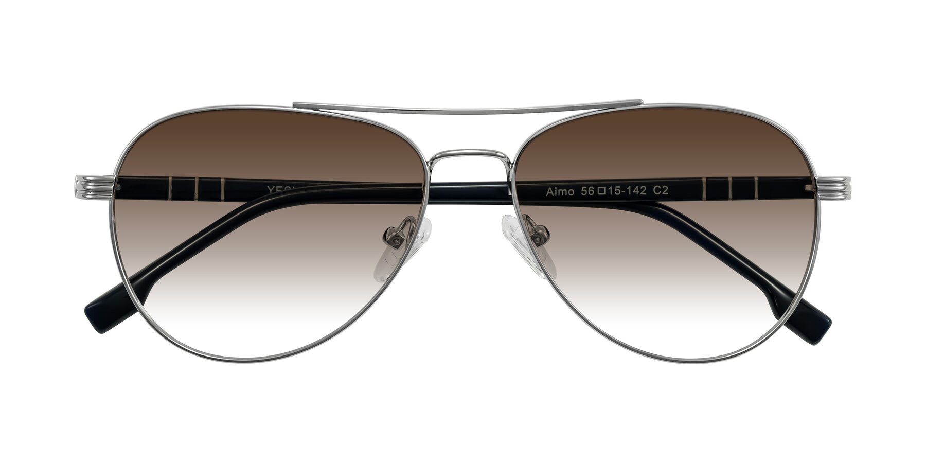 Folded Front of Aimo in Silver/Dark Blue with Brown Gradient Lenses