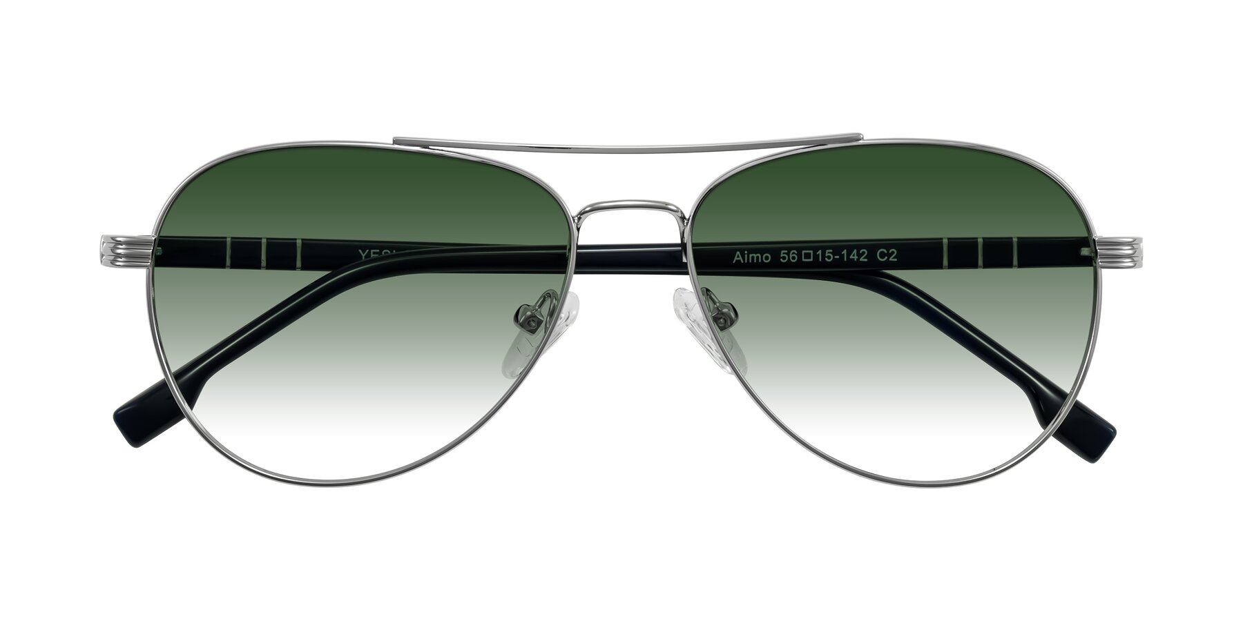 Folded Front of Aimo in Silver/Dark Blue with Green Gradient Lenses