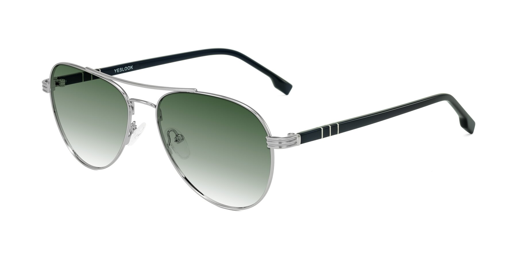 Angle of Aimo in Silver/Dark Blue with Green Gradient Lenses