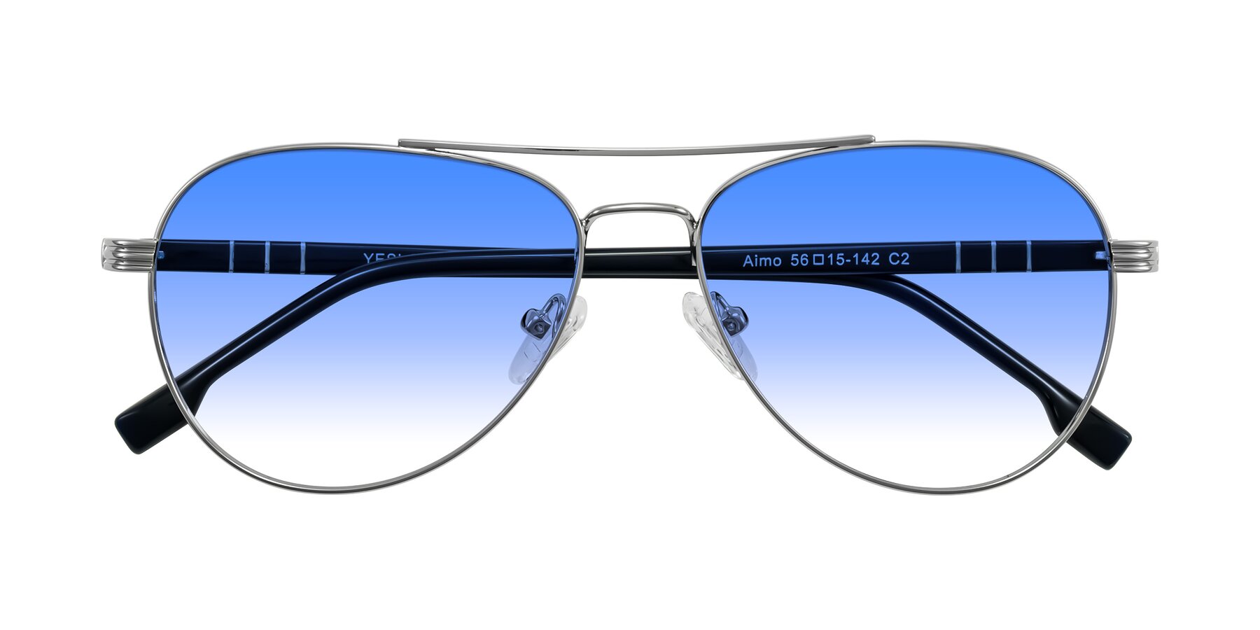 Folded Front of Aimo in Silver/Dark Blue with Blue Gradient Lenses
