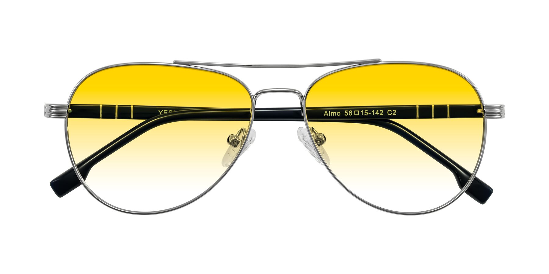 Folded Front of Aimo in Silver/Dark Blue with Yellow Gradient Lenses