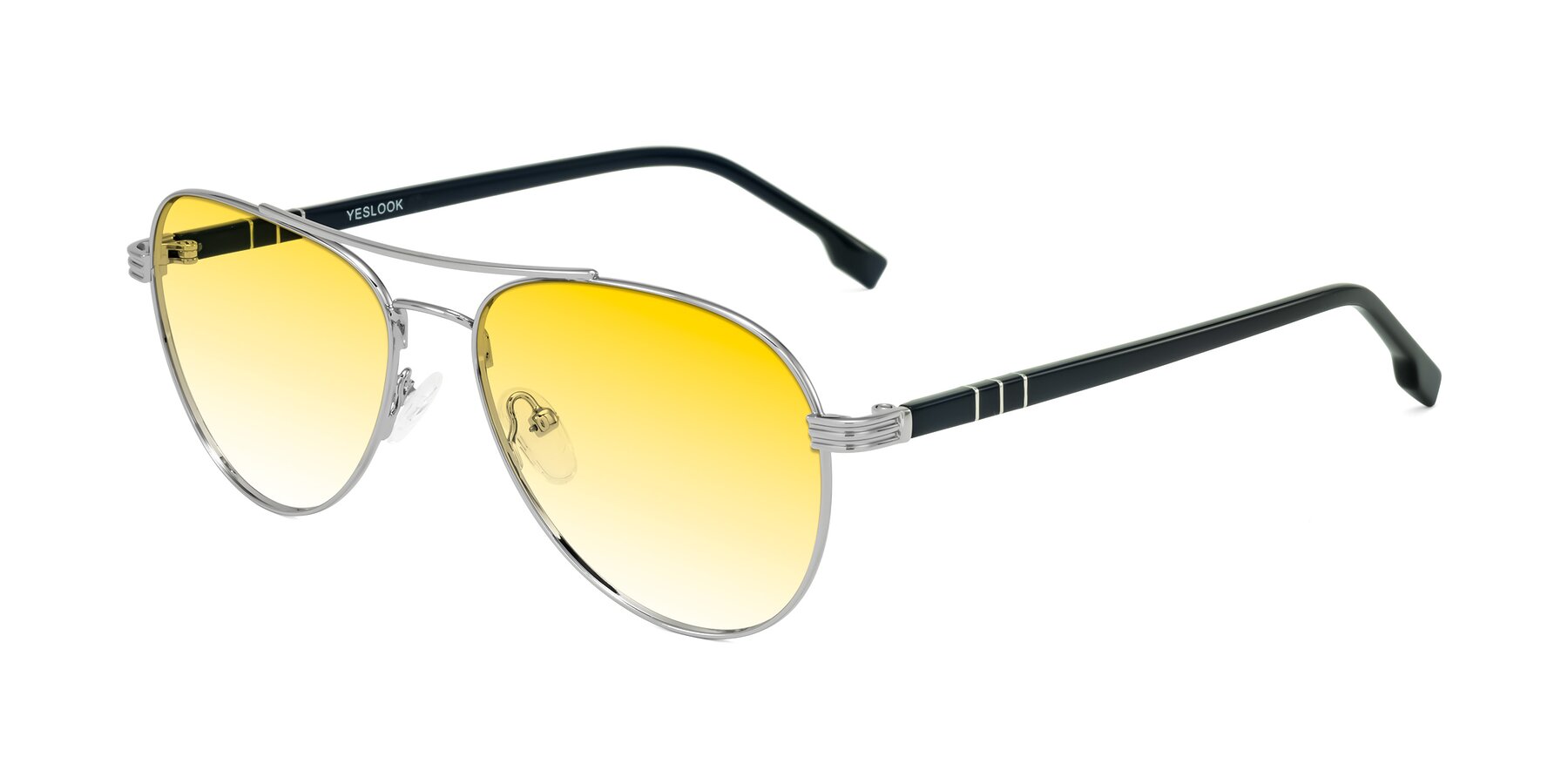 Angle of Aimo in Silver/Dark Blue with Yellow Gradient Lenses