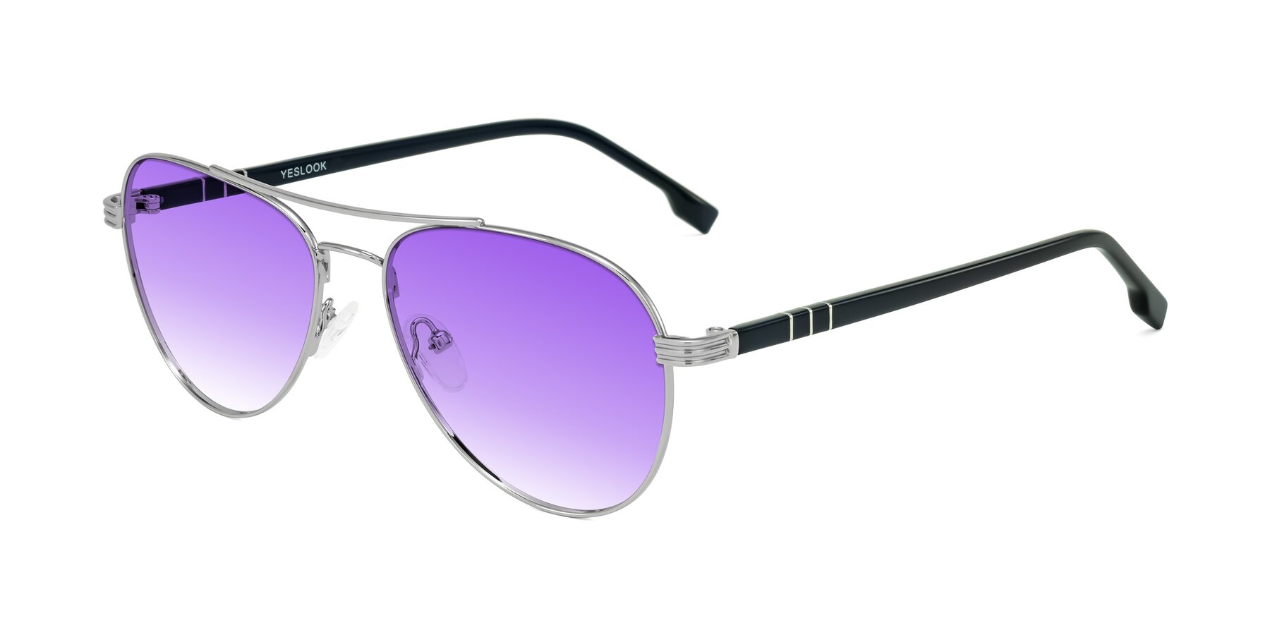 Angle of Aimo in Silver/Dark Blue with Purple Gradient Lenses