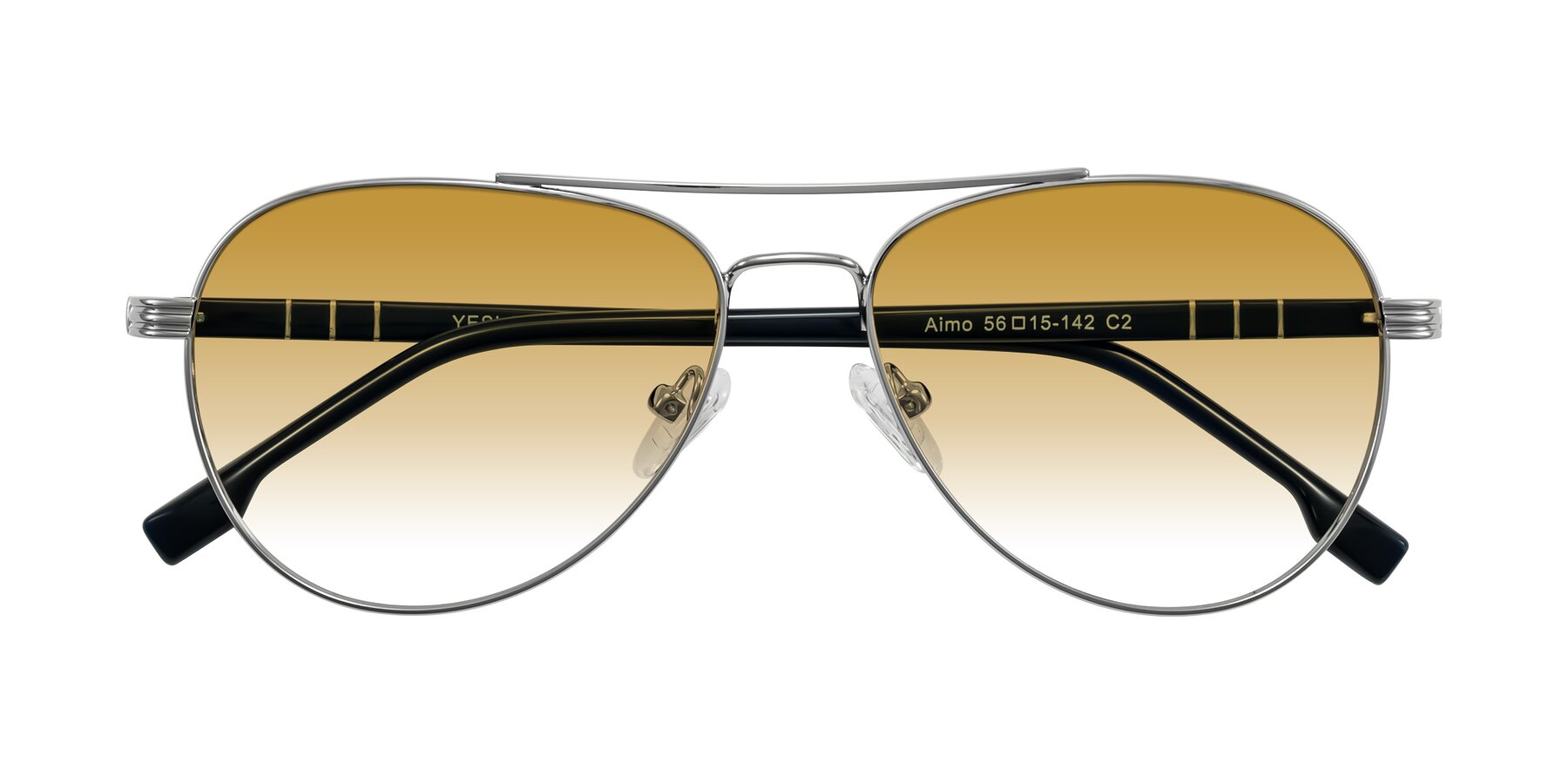 Folded Front of Aimo in Silver/Dark Blue with Champagne Gradient Lenses