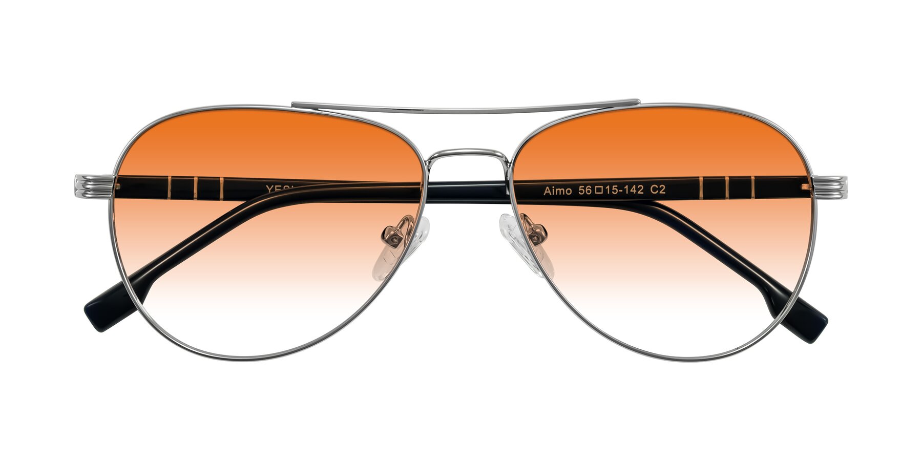 Folded Front of Aimo in Silver/Dark Blue with Orange Gradient Lenses