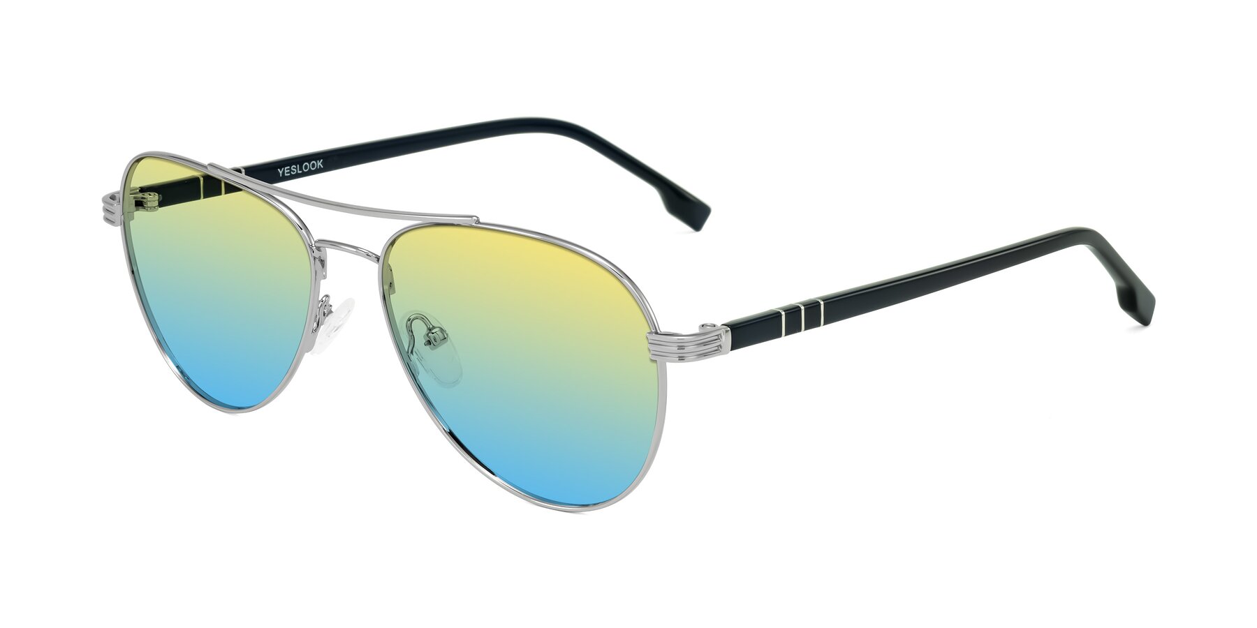 Angle of Aimo in Silver/Dark Blue with Yellow / Blue Gradient Lenses