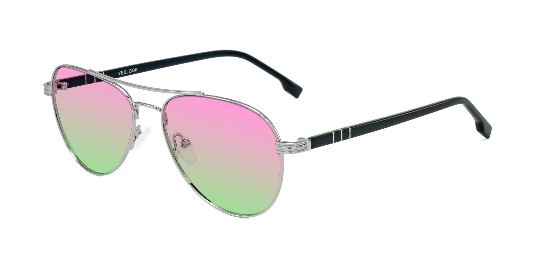 Angle of Aimo in Silver/Dark Blue with Pink / Green Gradient Lenses