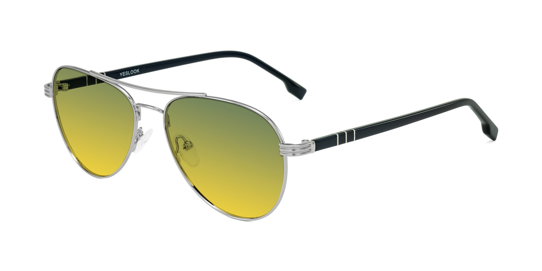 Angle of Aimo in Silver/Dark Blue with Green / Yellow Gradient Lenses