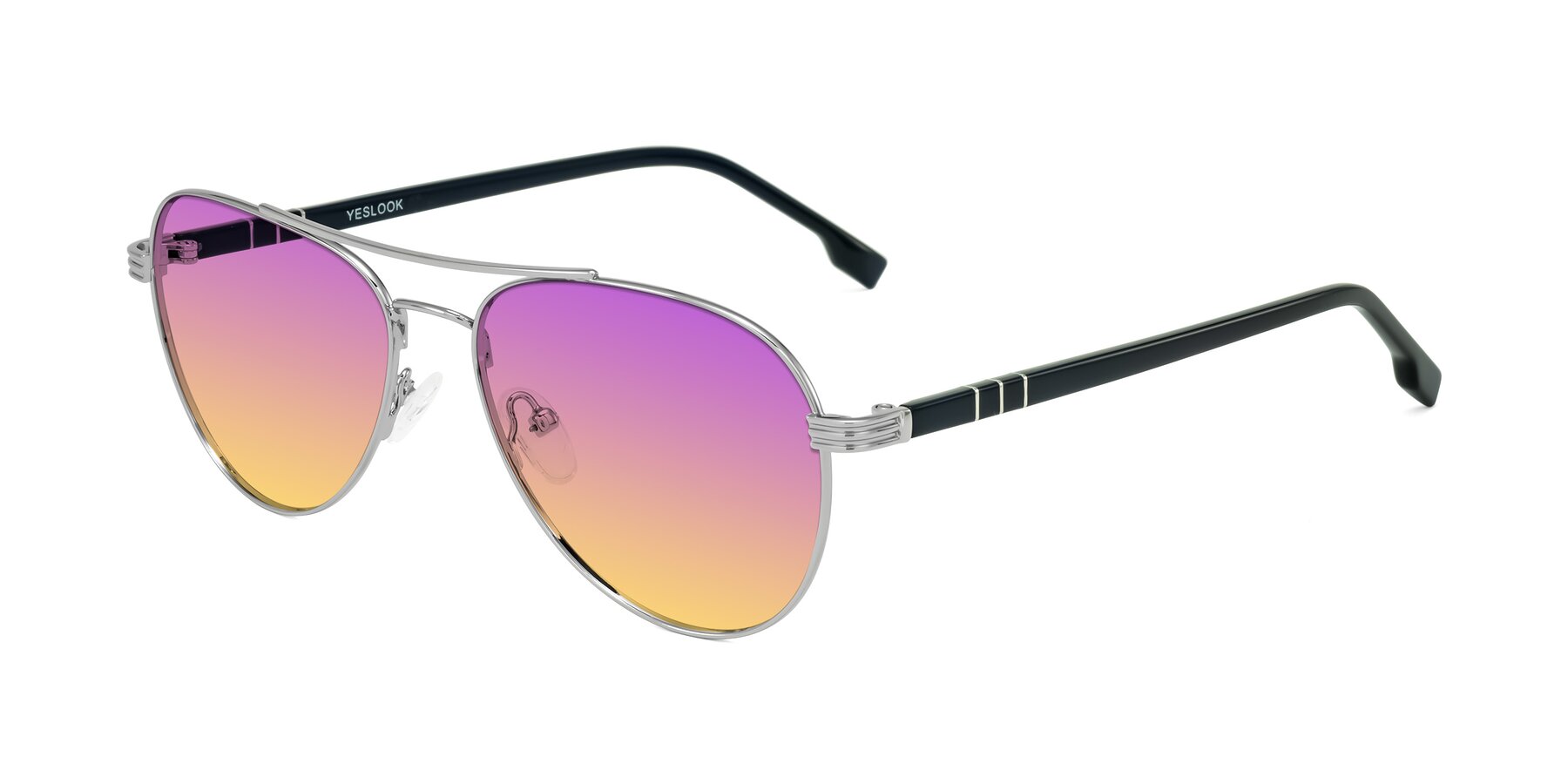 Angle of Aimo in Silver/Dark Blue with Purple / Yellow Gradient Lenses