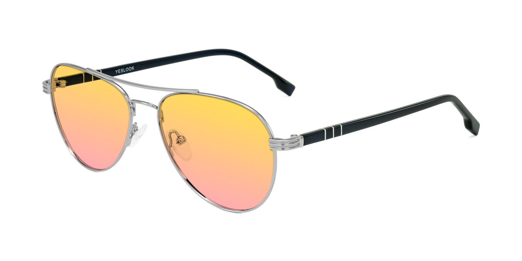 Angle of Aimo in Silver/Dark Blue with Yellow / Pink Gradient Lenses