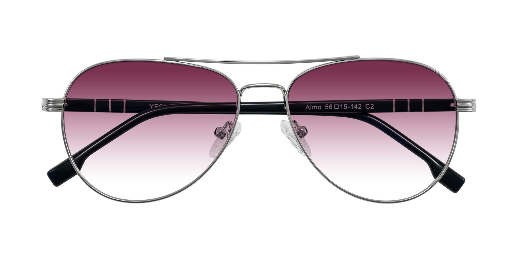 Folded Front of Aimo in Silver/Dark Blue with Wine Gradient Lenses