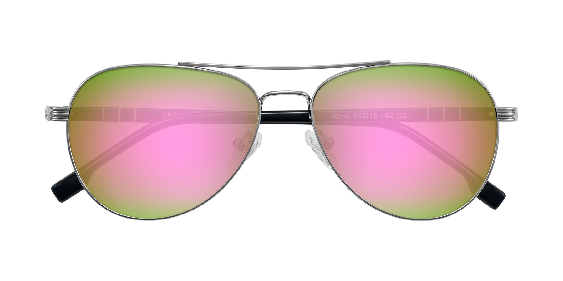 Folded Front of Aimo in Silver/Dark Blue with Pink Mirrored Lenses