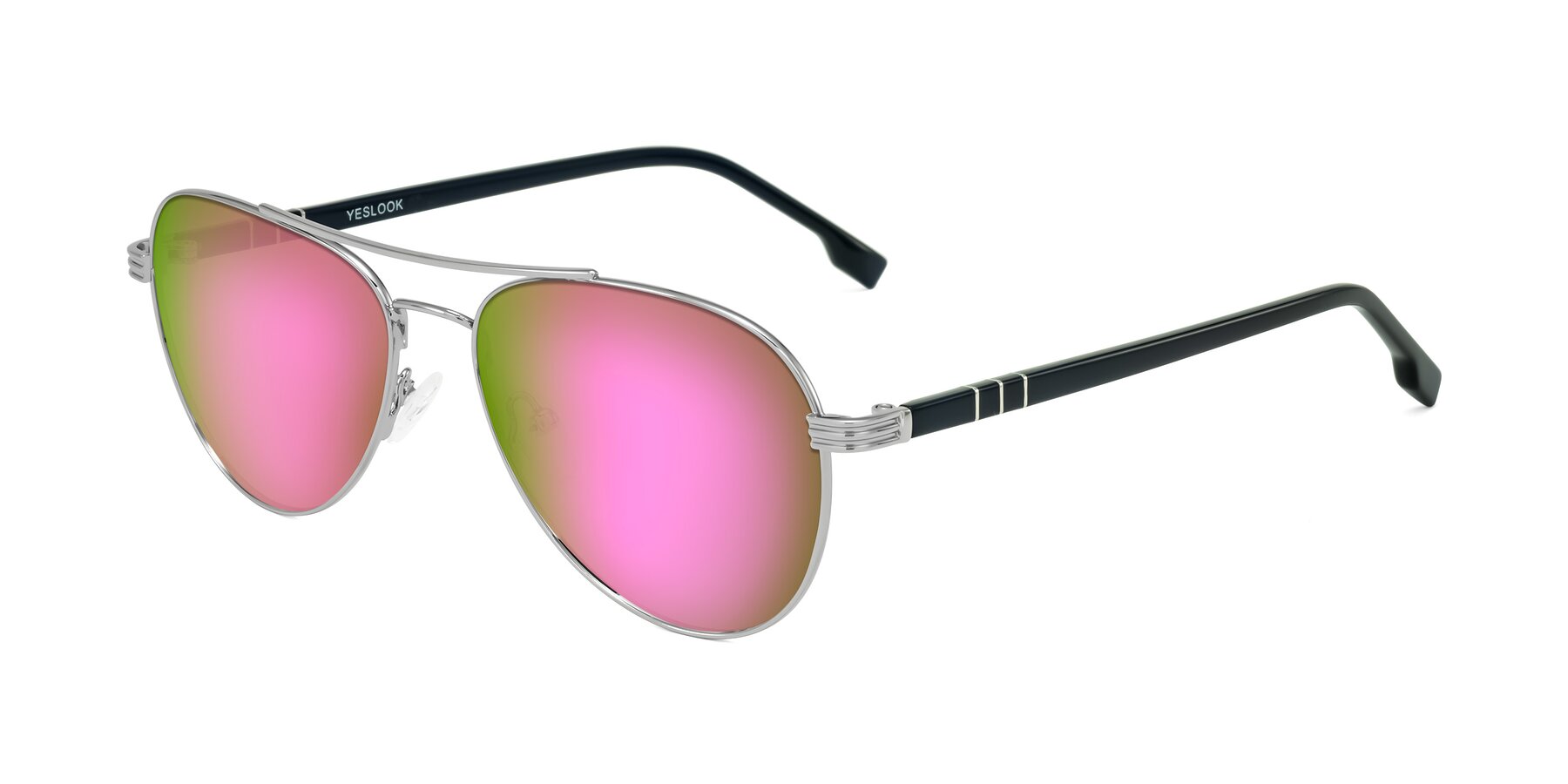 Angle of Aimo in Silver/Dark Blue with Pink Mirrored Lenses