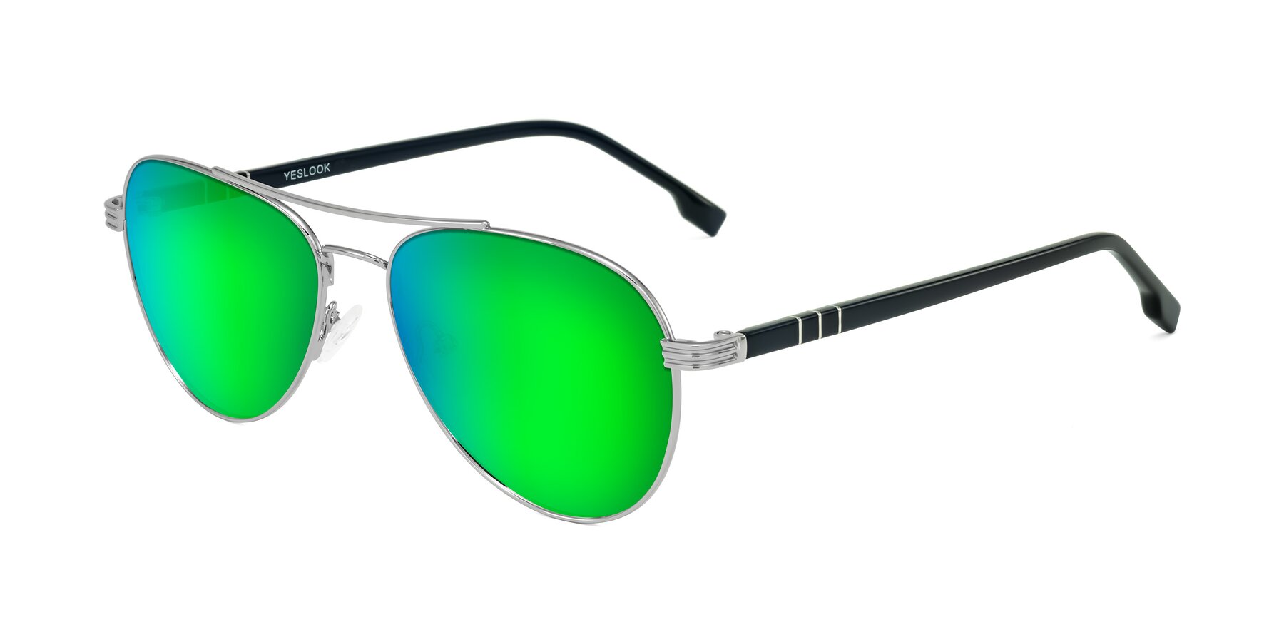 Angle of Aimo in Silver/Dark Blue with Green Mirrored Lenses