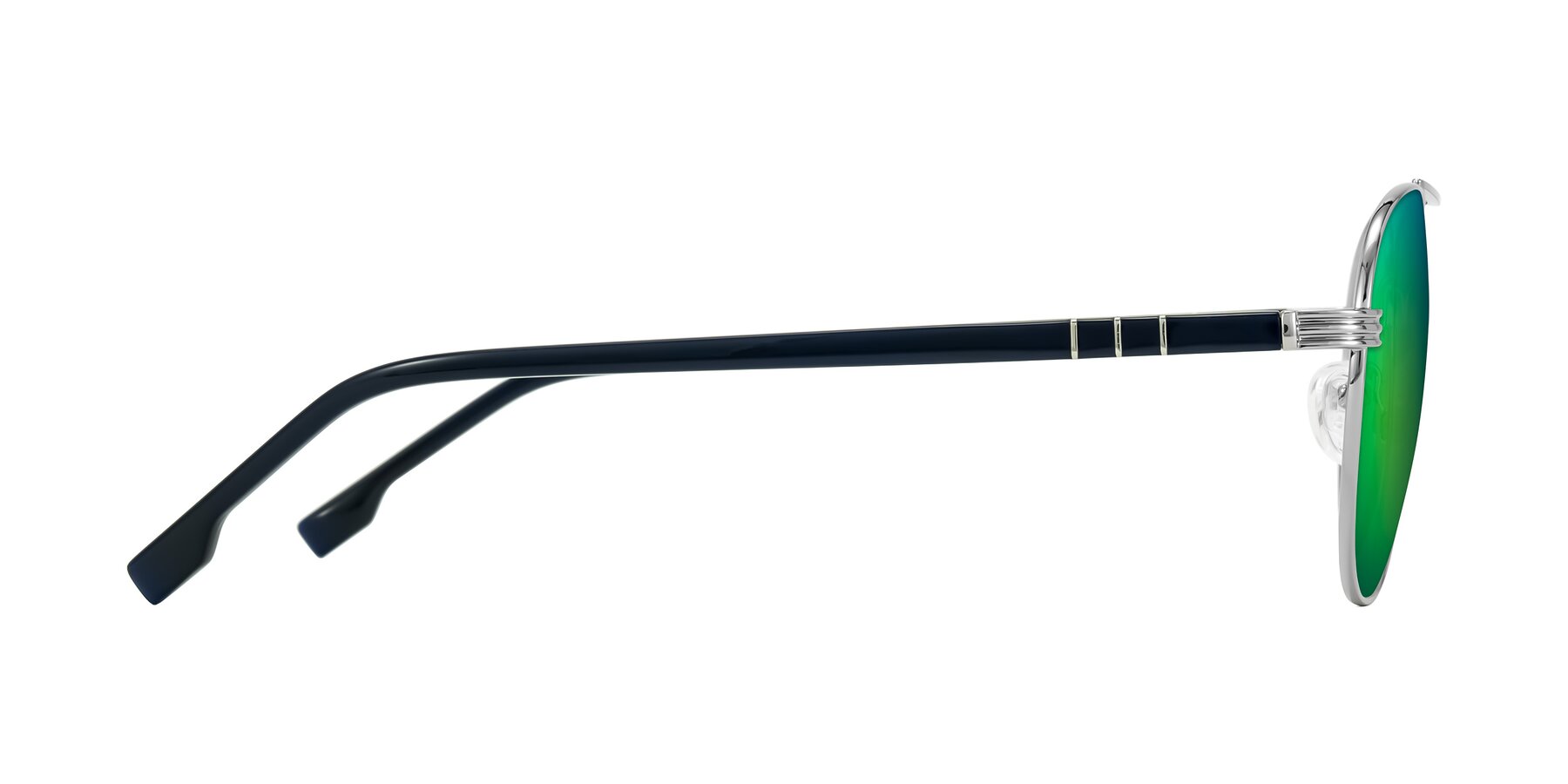 Side of Aimo in Silver/Dark Blue with Green Mirrored Lenses