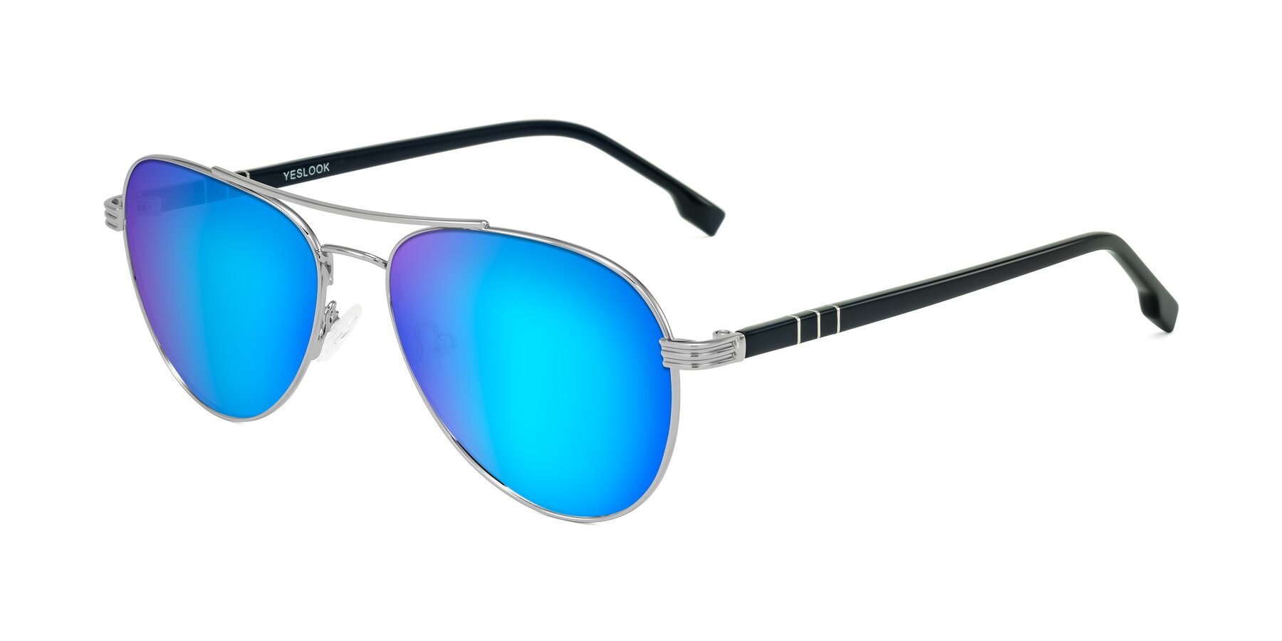 Angle of Aimo in Silver/Dark Blue with Blue Mirrored Lenses