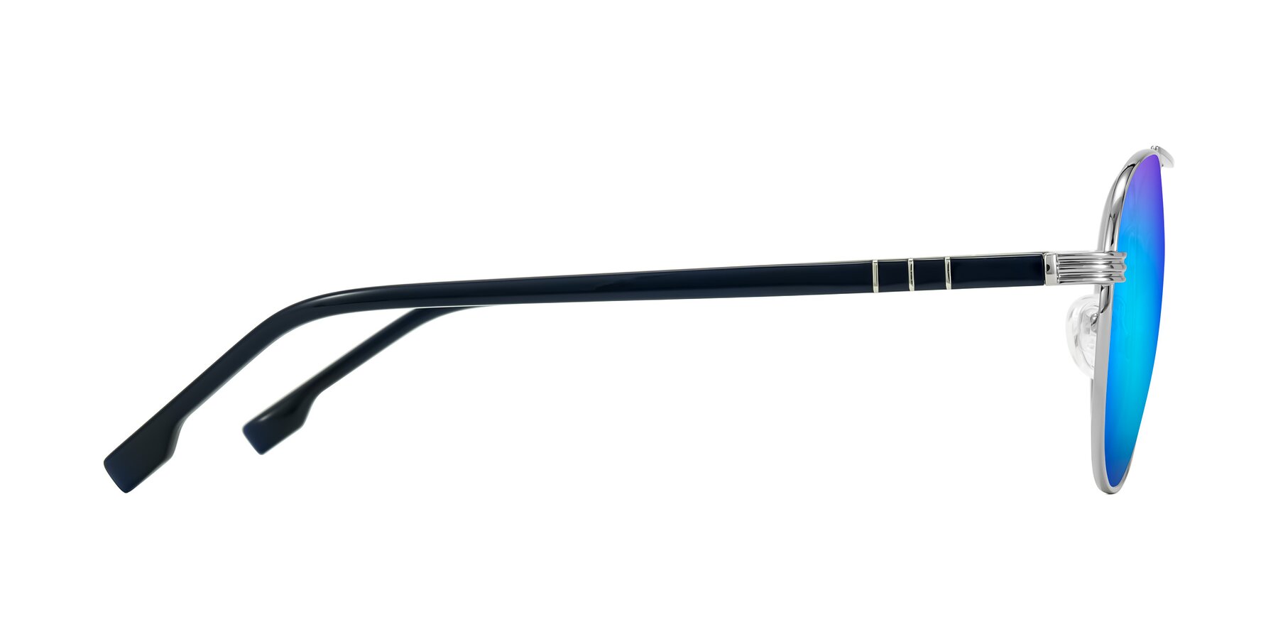 Side of Aimo in Silver/Dark Blue with Blue Mirrored Lenses