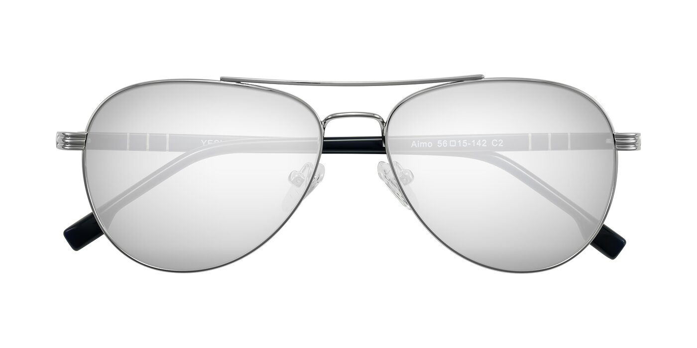 Aimo - Silver/Dark Blue Flash Mirrored Sunglasses
