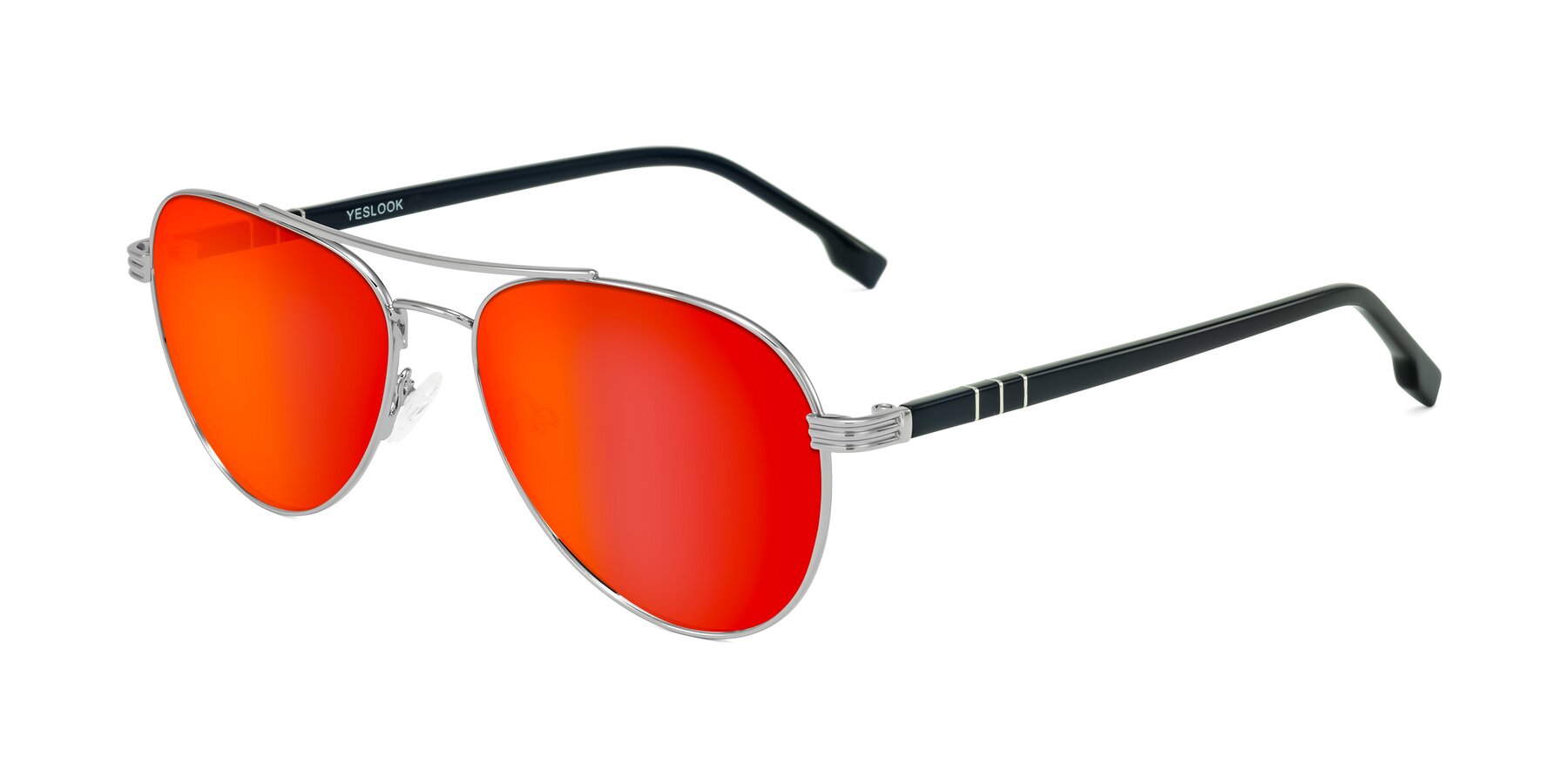 Angle of Aimo in Silver/Dark Blue with Red Gold Mirrored Lenses