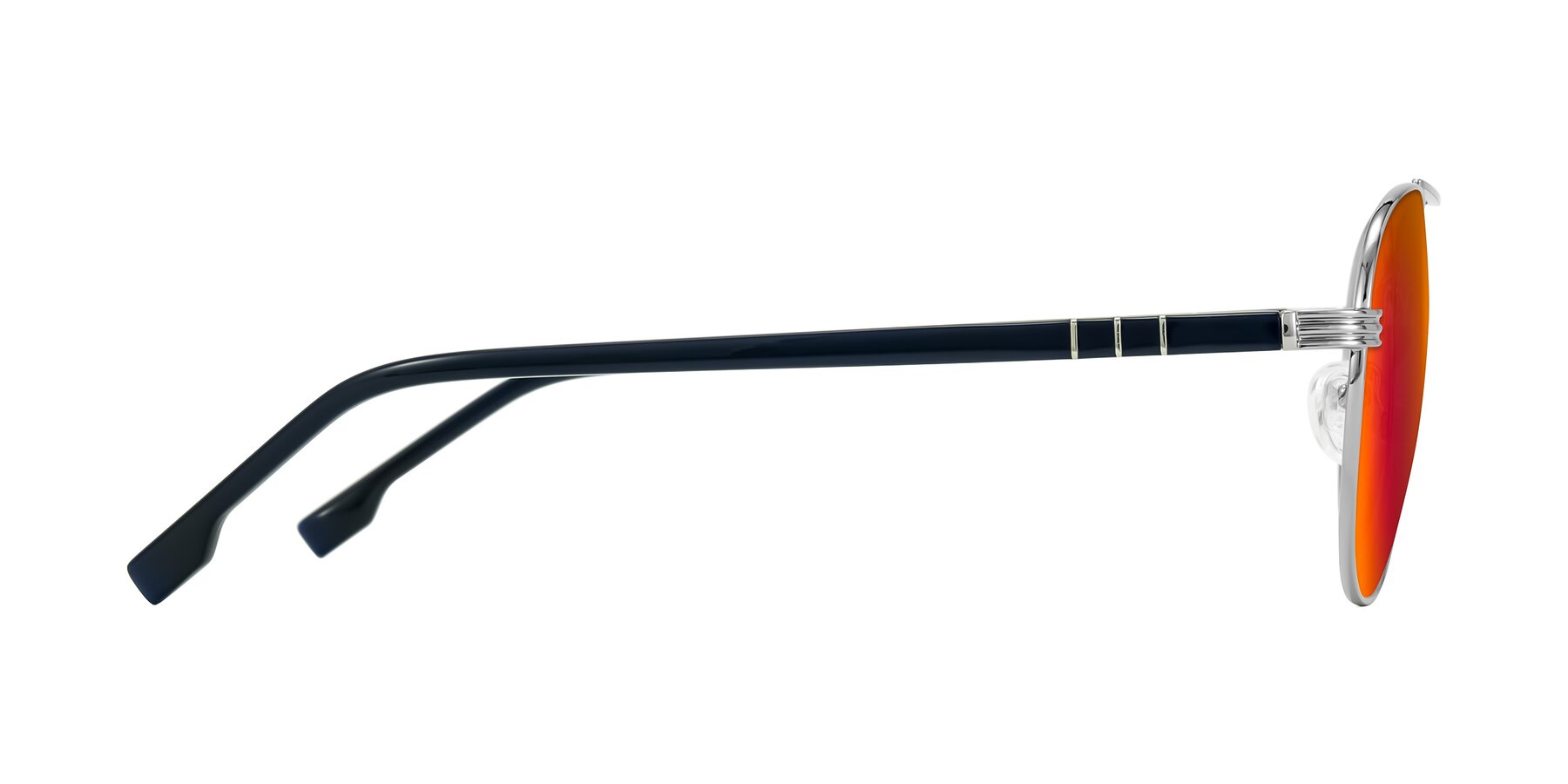 Side of Aimo in Silver/Dark Blue with Red Gold Mirrored Lenses