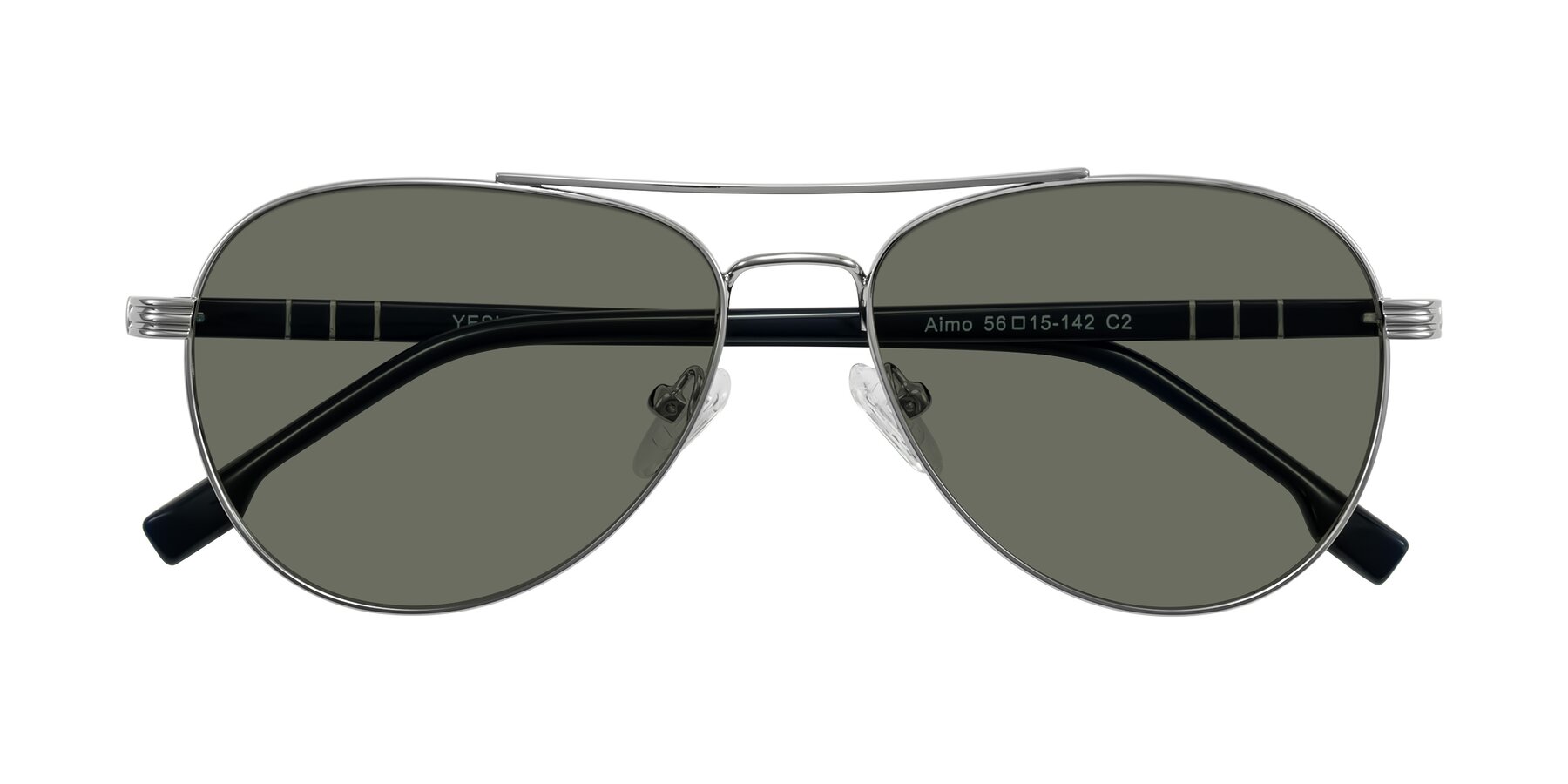 Folded Front of Aimo in Silver/Dark Blue with Gray Polarized Lenses
