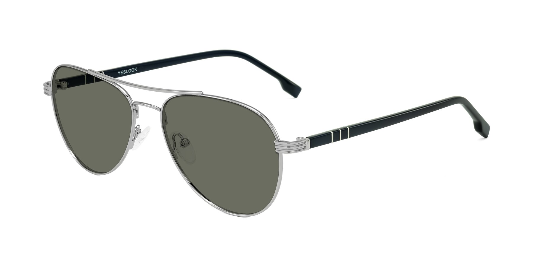 Angle of Aimo in Silver/Dark Blue with Gray Polarized Lenses