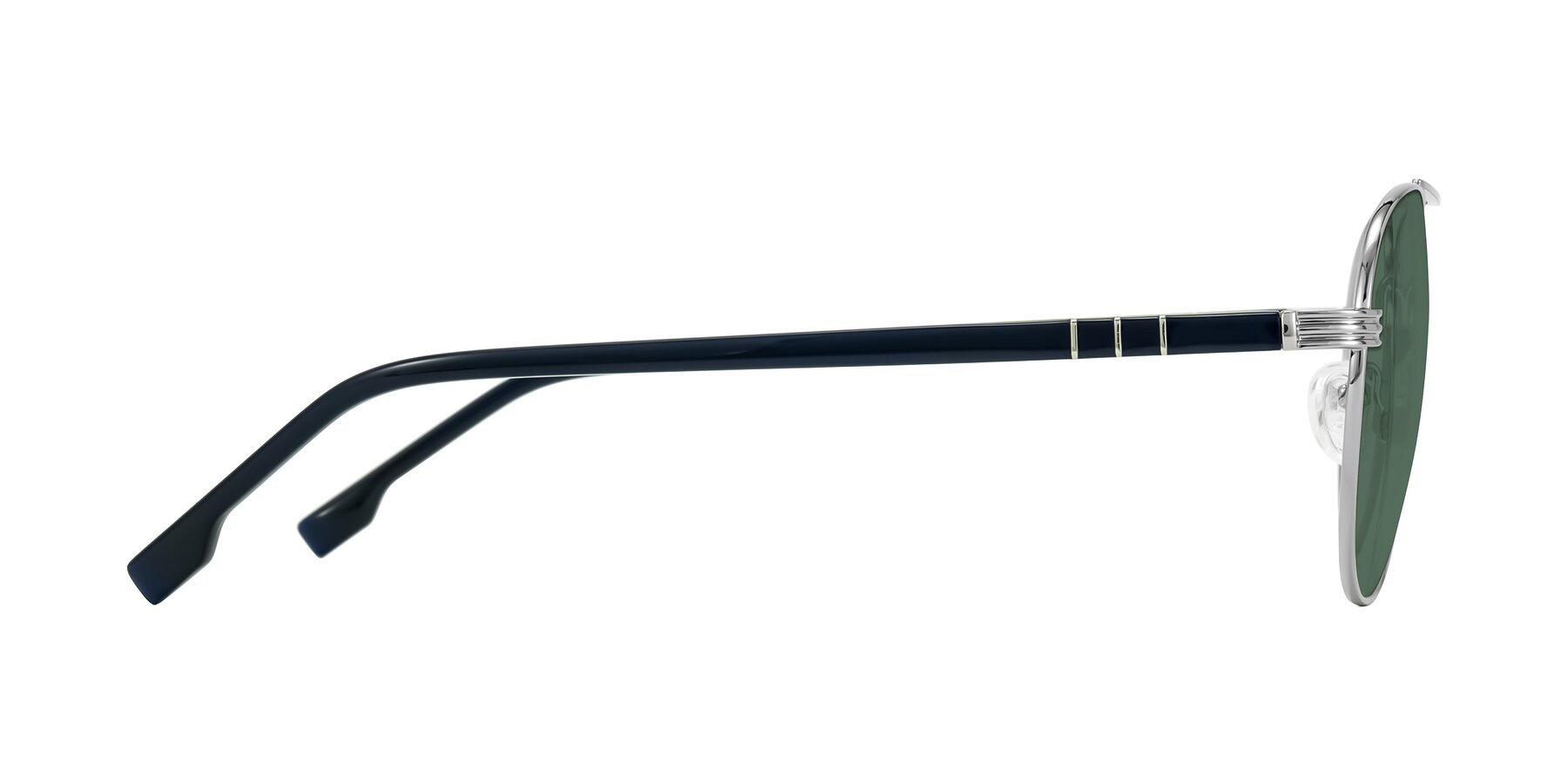 Side of Aimo in Silver/Dark Blue with Green Polarized Lenses