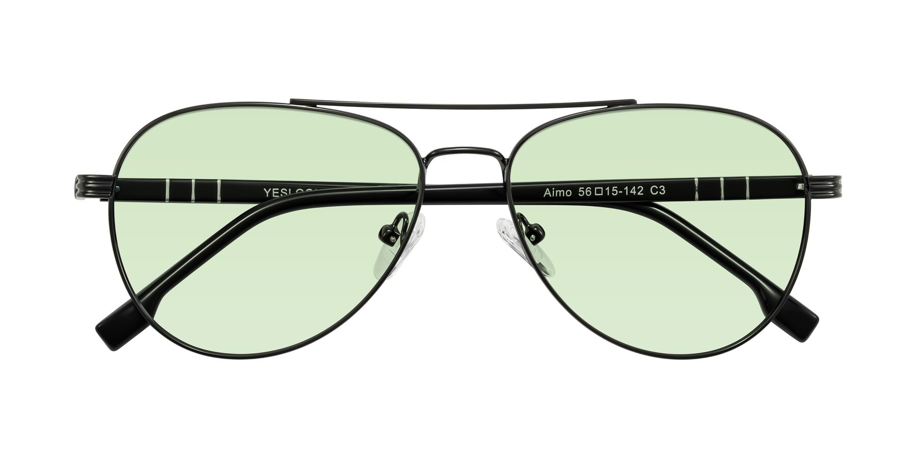 Folded Front of Aimo in Gunmetal/Black with Light Green Tinted Lenses