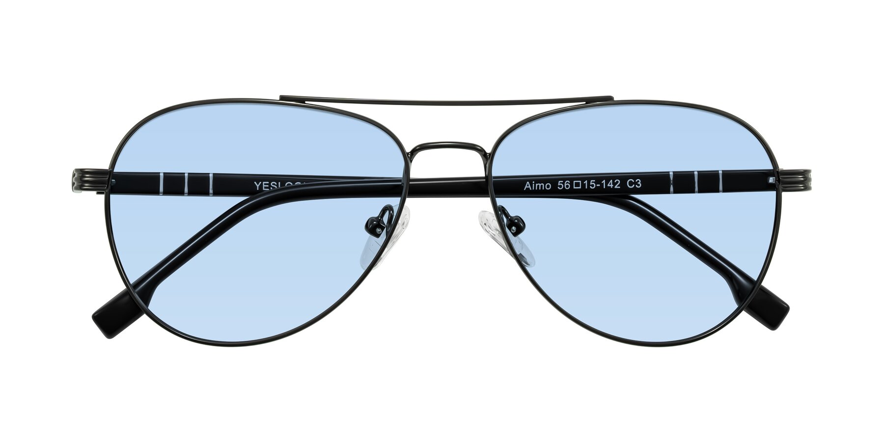 Folded Front of Aimo in Gunmetal/Black with Light Blue Tinted Lenses