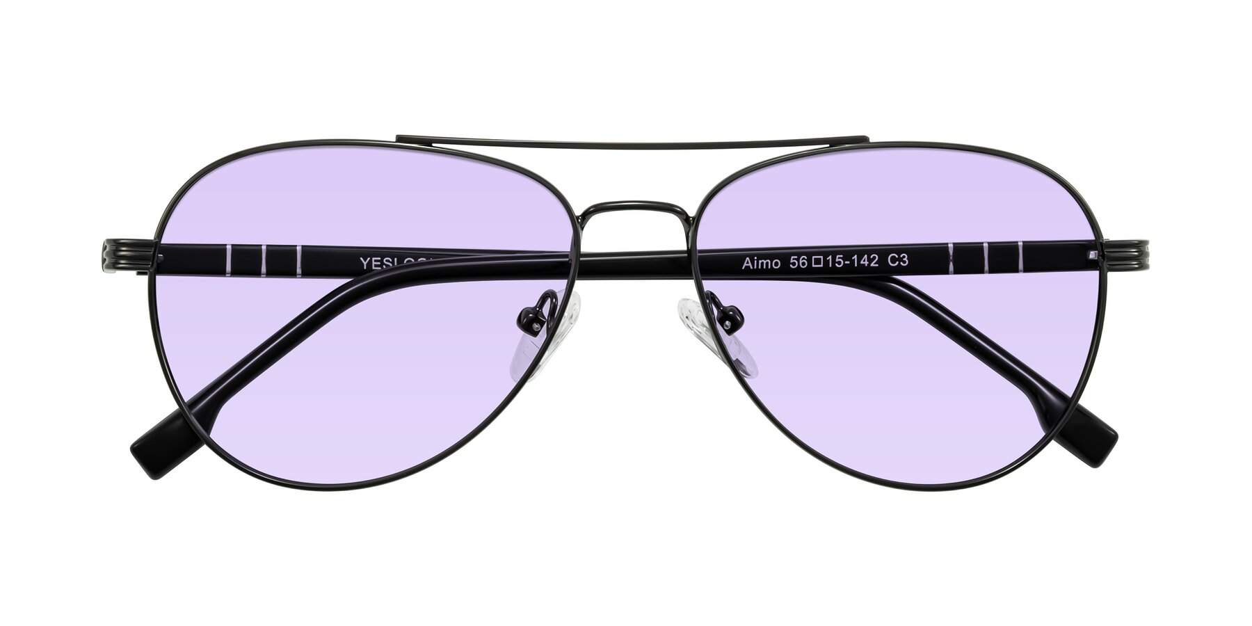 Folded Front of Aimo in Gunmetal/Black with Light Purple Tinted Lenses