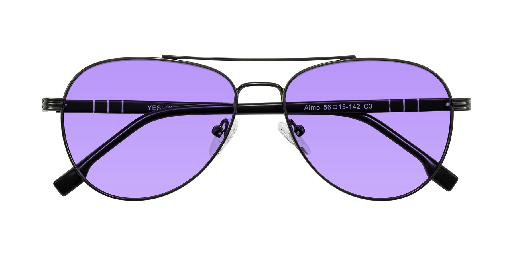 Folded Front of Aimo in Gunmetal/Black with Medium Purple Tinted Lenses
